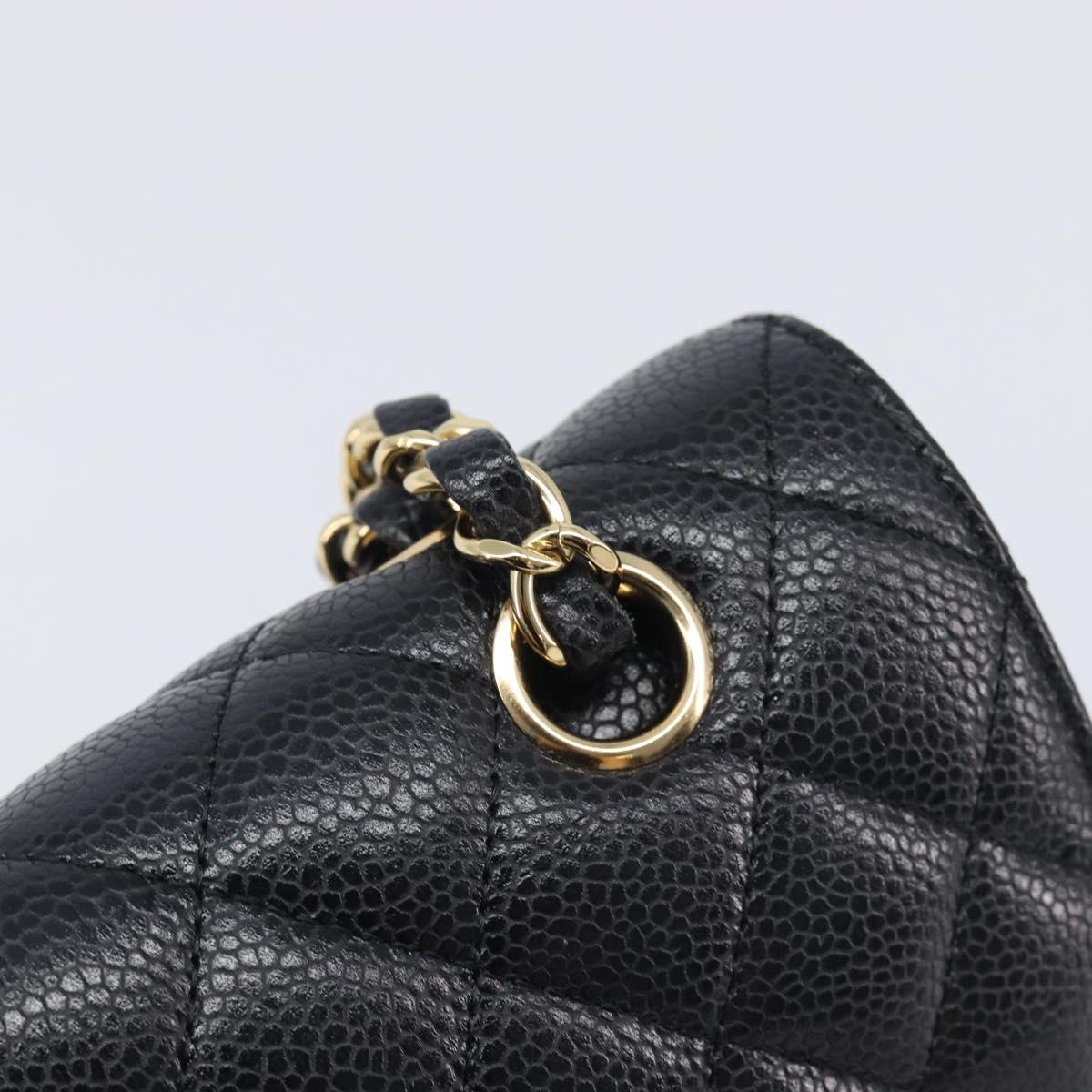 CHANEL Matelasse 25 Chain Shoulder Bag Caviar Skin Black Gold CC Auth BA16288SM
