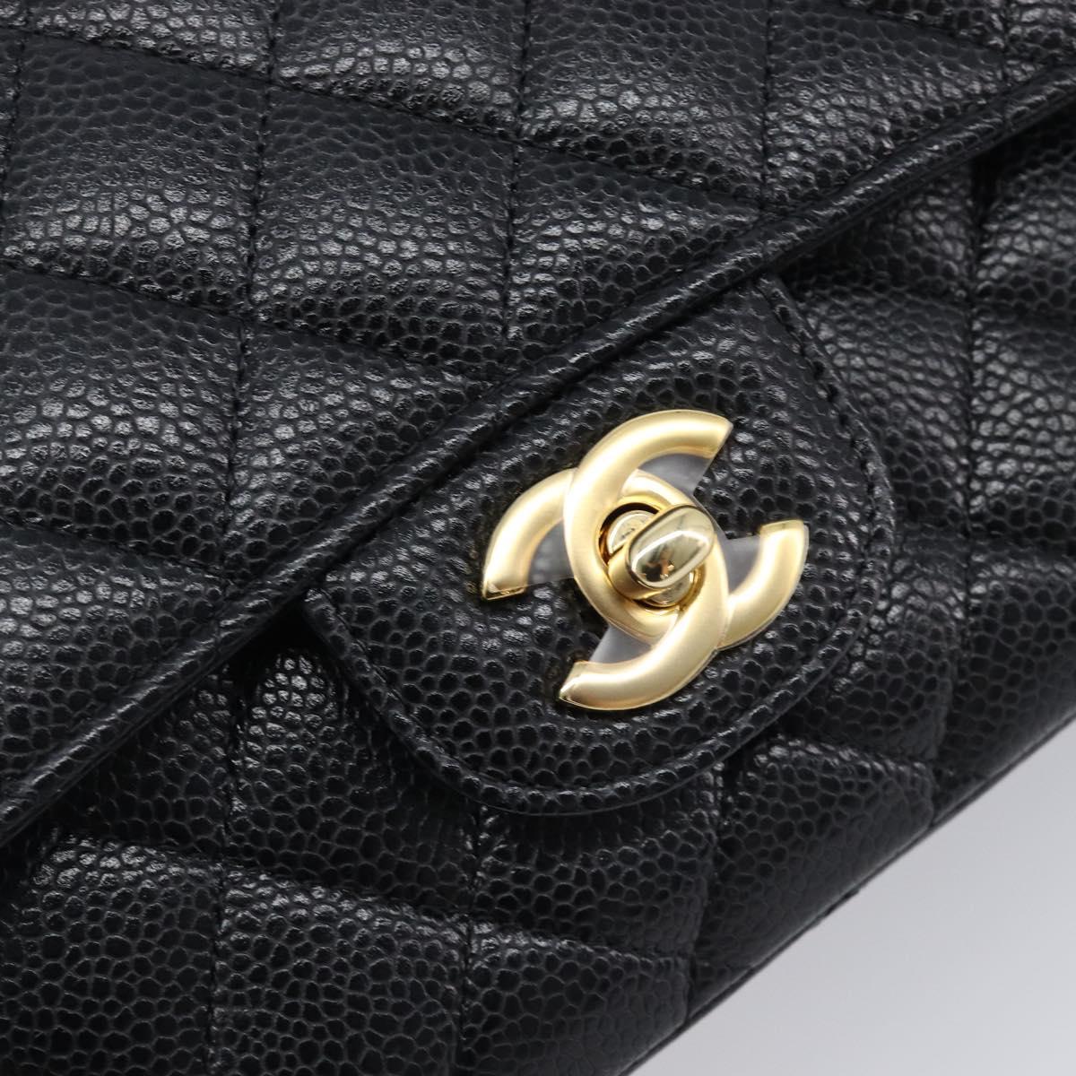 CHANEL Matelasse 25 Chain Shoulder Bag Caviar Skin Black Gold CC Auth BA16288SM