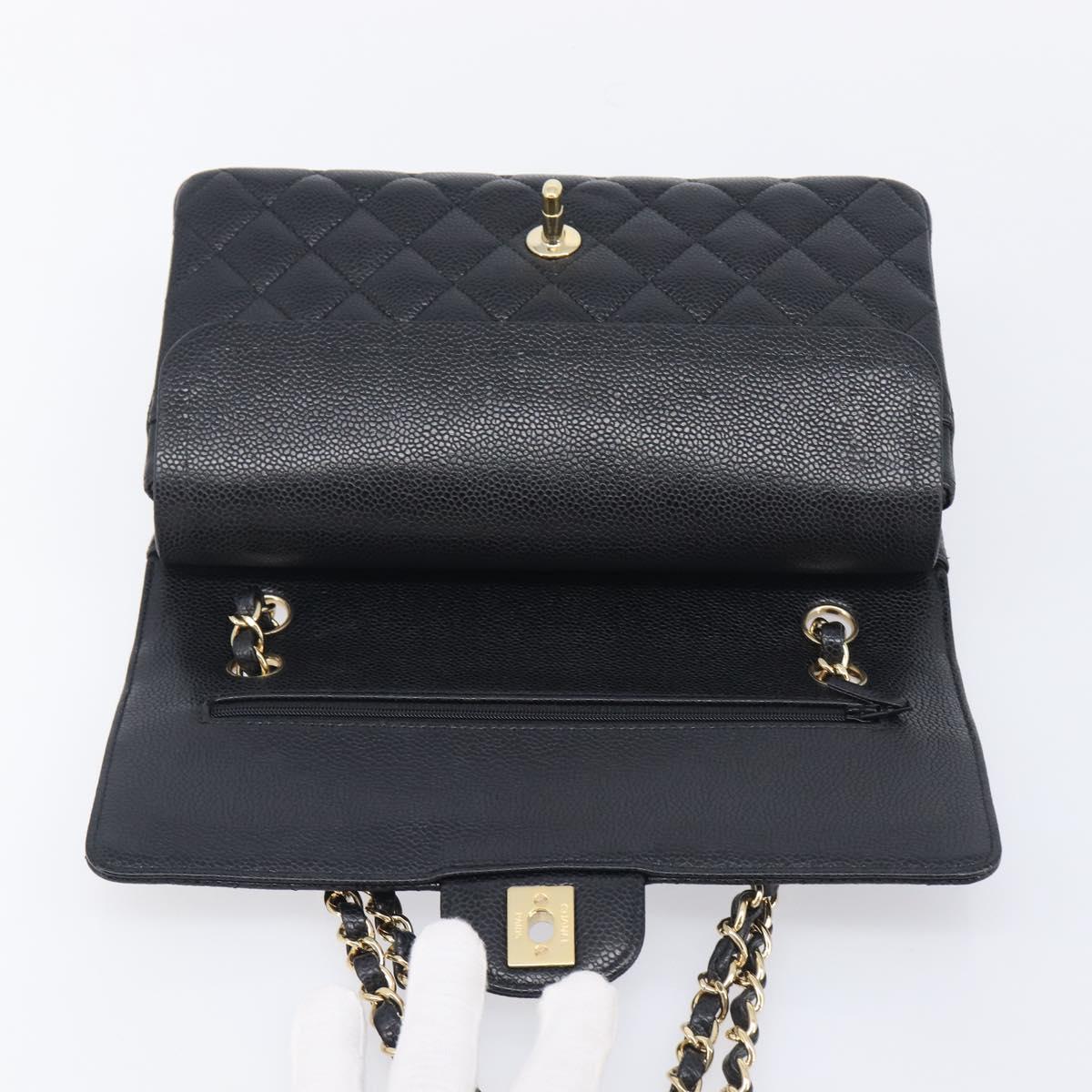 CHANEL Matelasse 25 Chain Shoulder Bag Caviar Skin Black Gold CC Auth BA16288SM