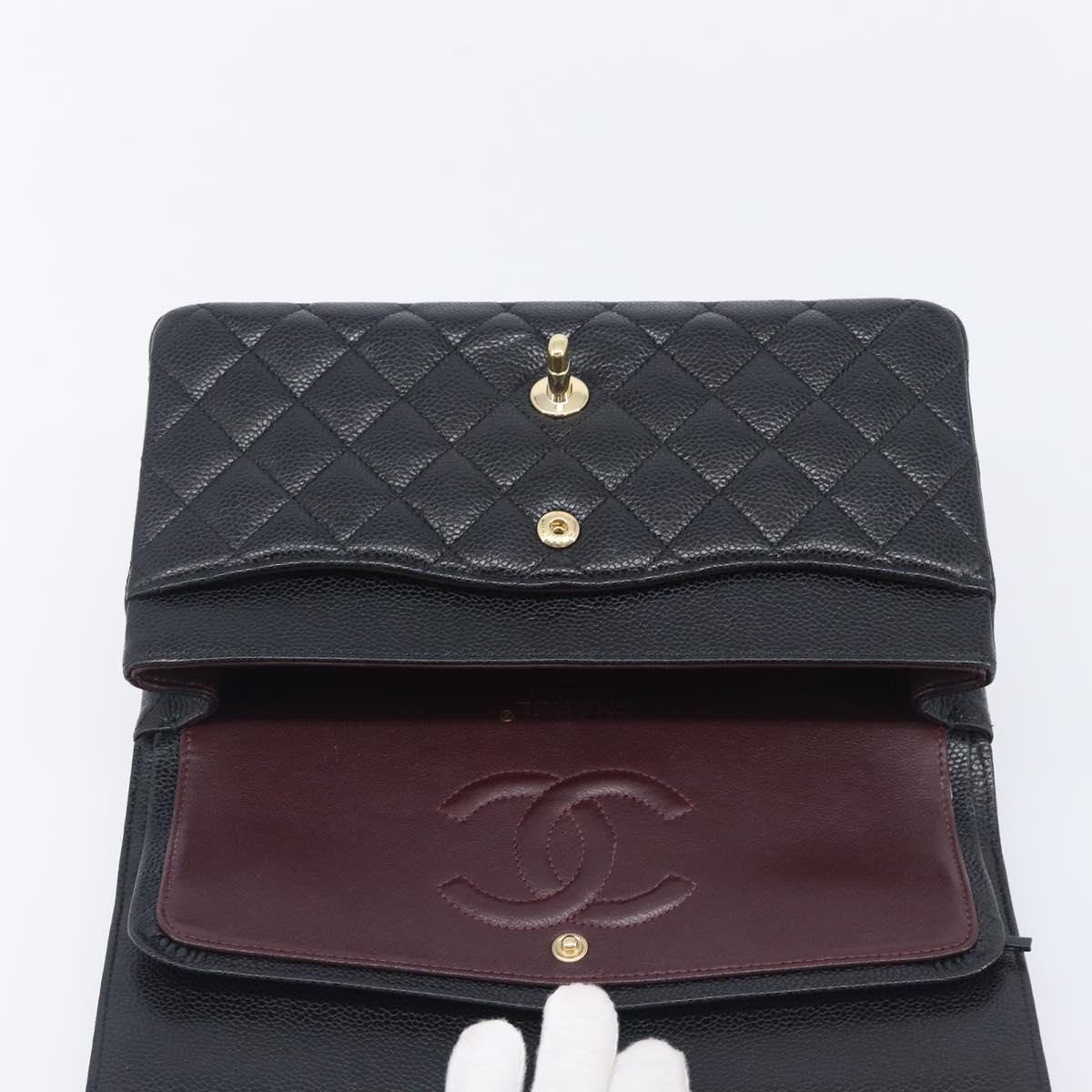CHANEL Matelasse 25 Chain Shoulder Bag Caviar Skin Black Gold CC Auth BA16288SM
