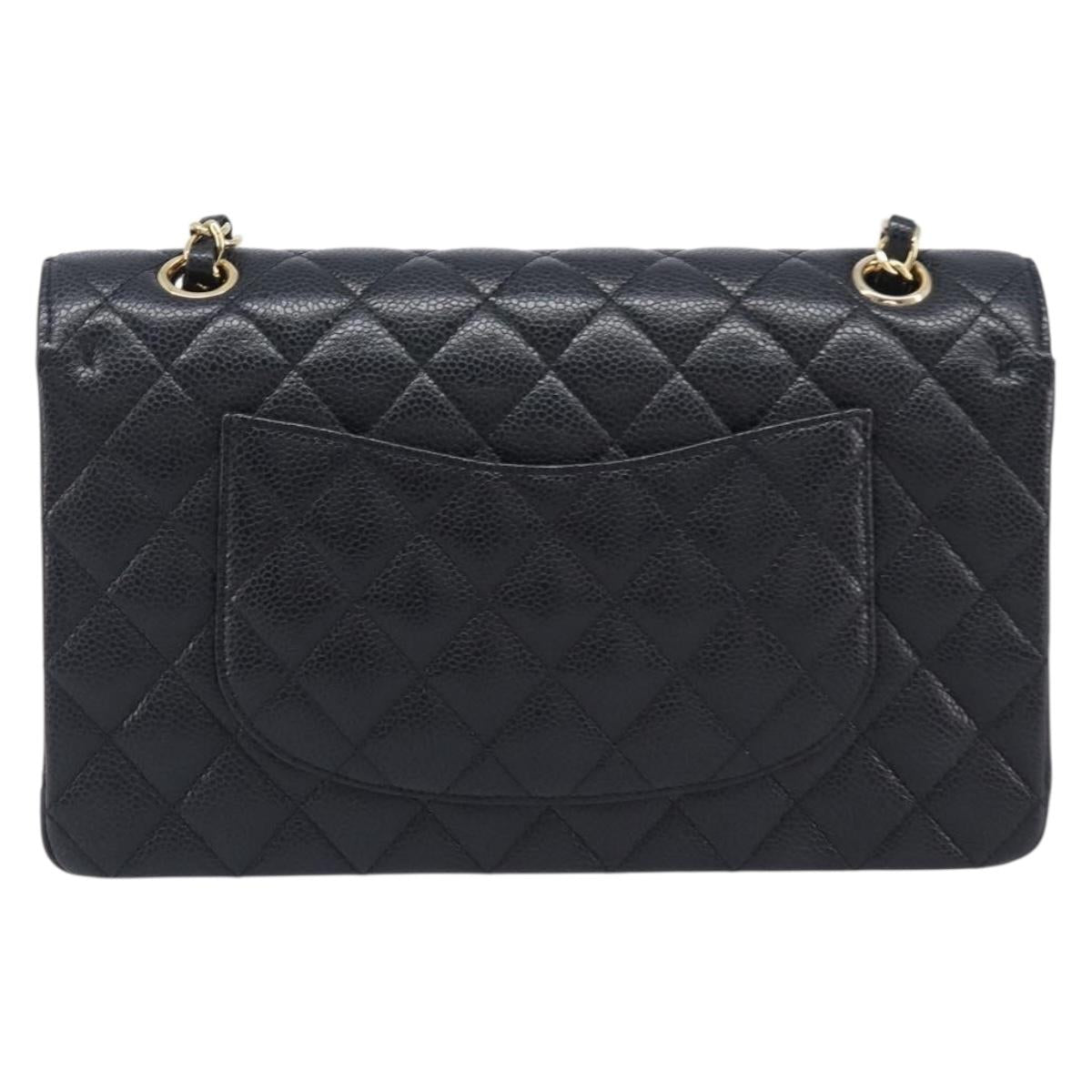 CHANEL Matelasse 25 Chain Shoulder Bag Caviar Skin Black Gold CC Auth BA16288SM