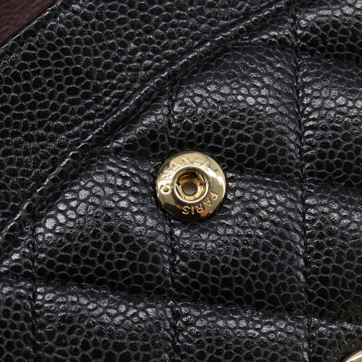 CHANEL Matelasse 25 Chain Shoulder Bag Caviar Skin Black Gold CC Auth BA16288SM