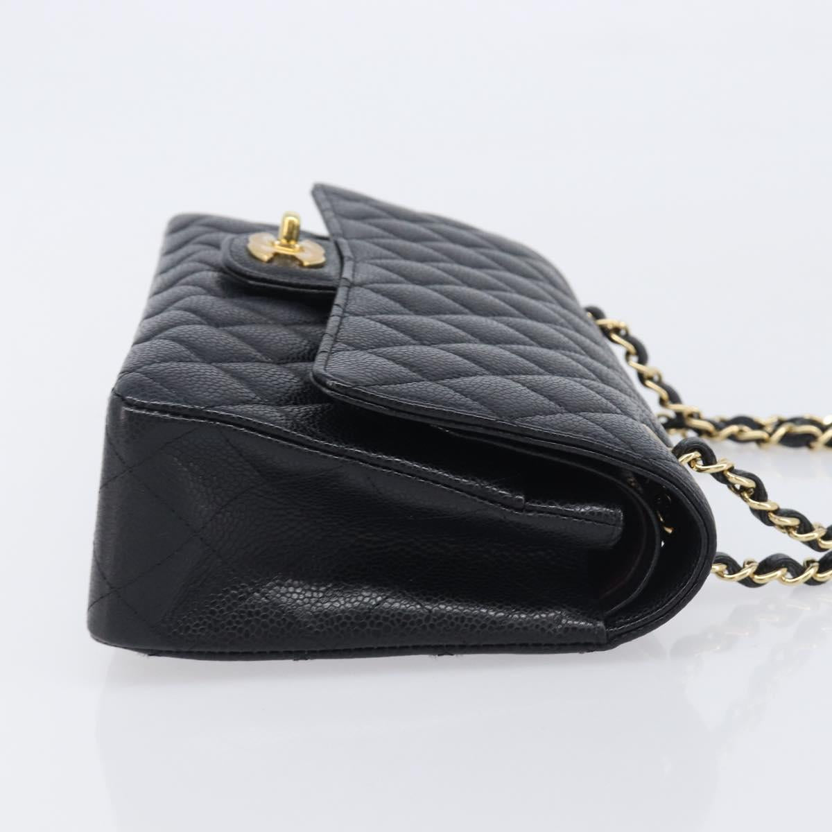 CHANEL Matelasse 25 Chain Shoulder Bag Caviar Skin Black Gold CC Auth BA16288SM