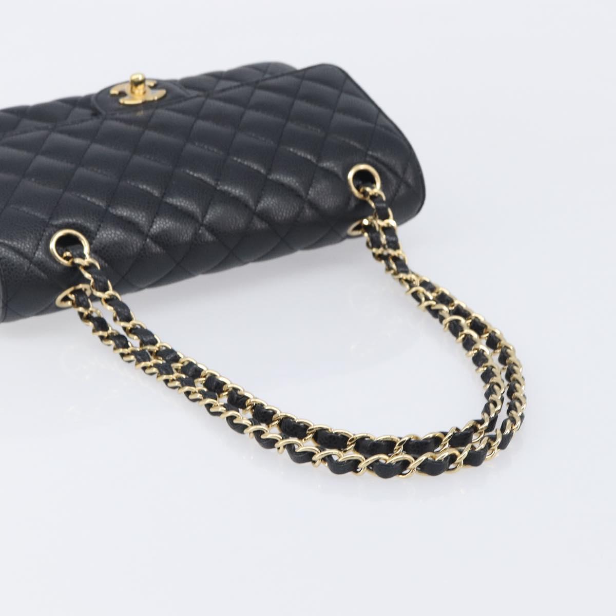 CHANEL Matelasse 25 Chain Shoulder Bag Caviar Skin Black Gold CC Auth BA16288SM