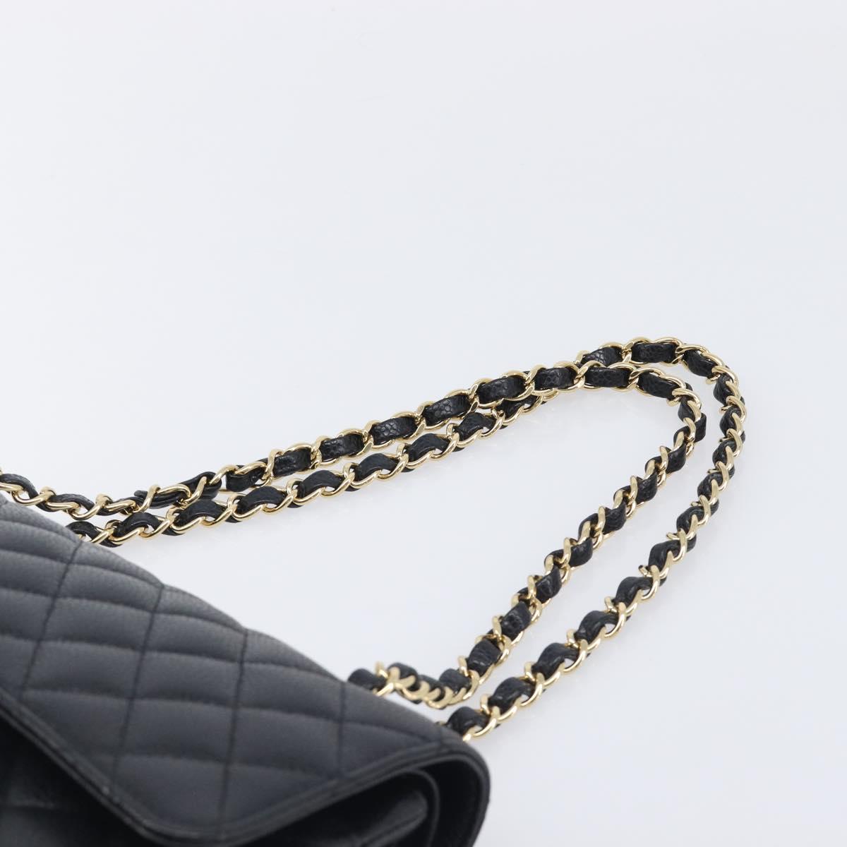 CHANEL Matelasse 25 Chain Shoulder Bag Caviar Skin Black Gold CC Auth BA16288SM
