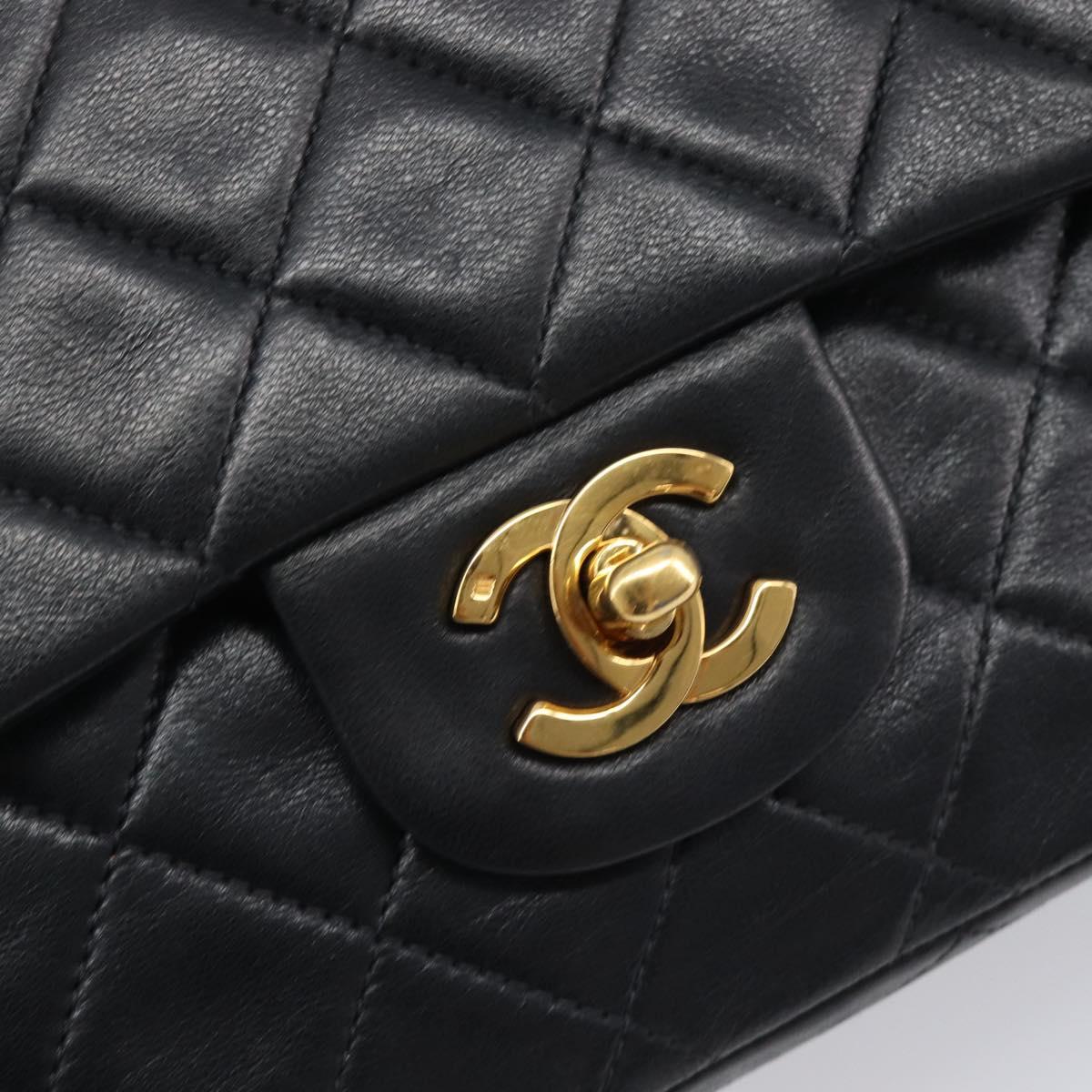 CHANEL Matelasse 25 Chain Shoulder Bag Lamb Skin Black Gold CC Auth BA16290SM