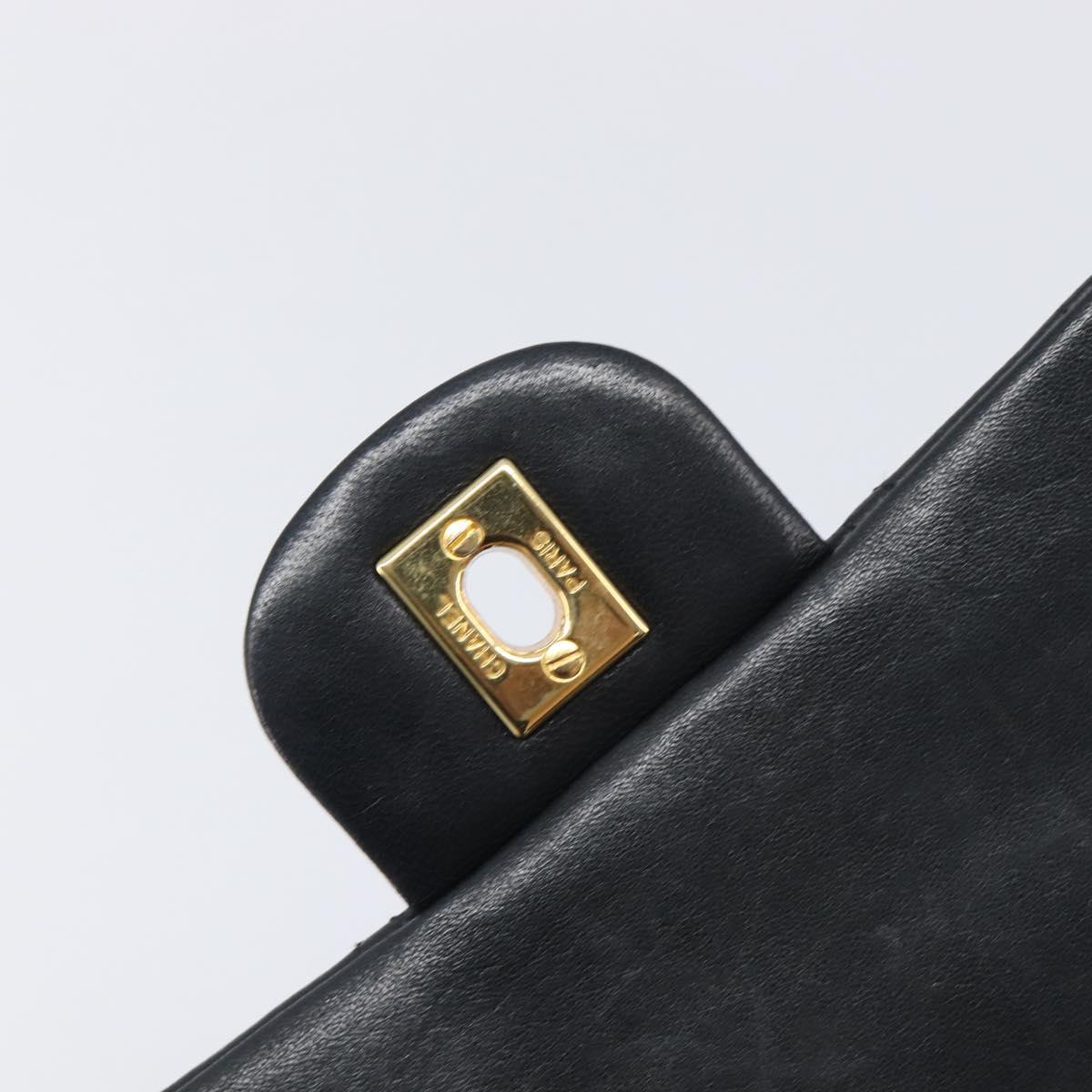 CHANEL Matelasse 25 Chain Shoulder Bag Lamb Skin Black Gold CC Auth BA16290SM