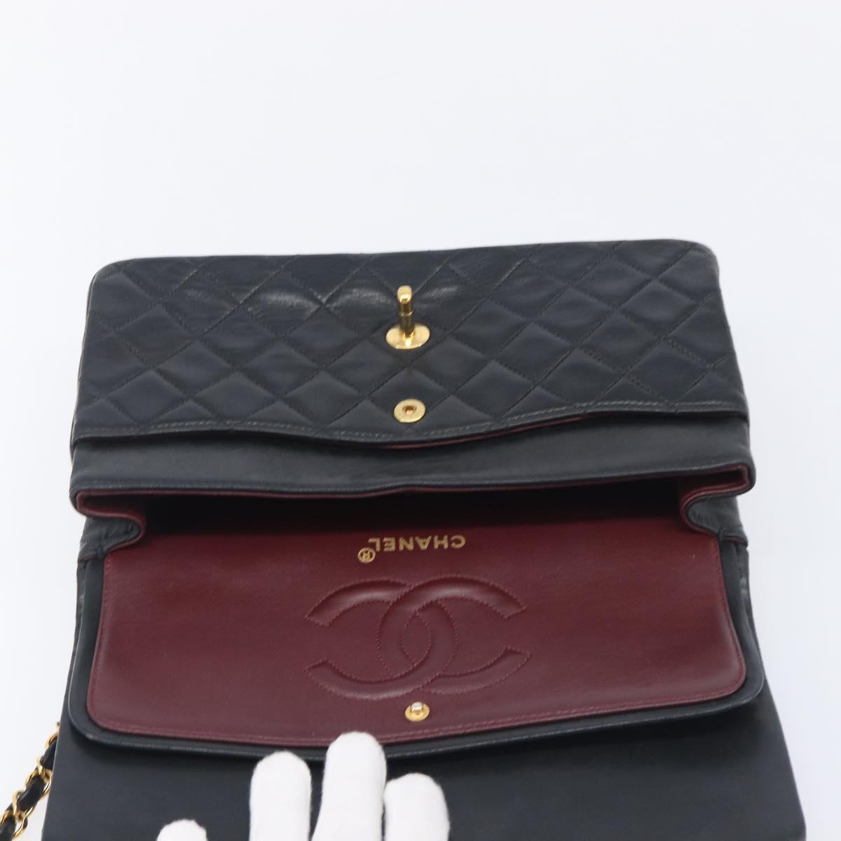 CHANEL Matelasse 25 Chain Shoulder Bag Lamb Skin Black Gold CC Auth BA16290SM