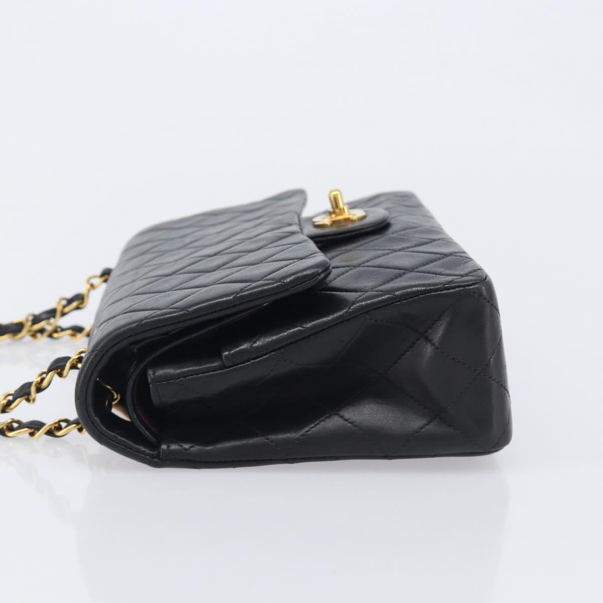 CHANEL Matelasse 25 Chain Shoulder Bag Lamb Skin Black Gold CC Auth BA16290SM