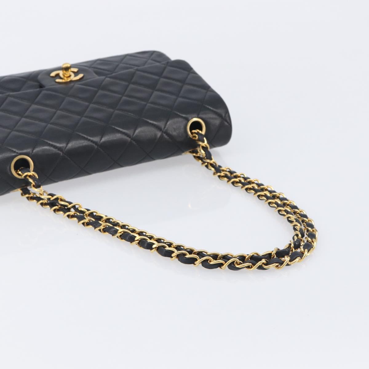 CHANEL Matelasse 25 Chain Shoulder Bag Lamb Skin Black Gold CC Auth BA16290SM