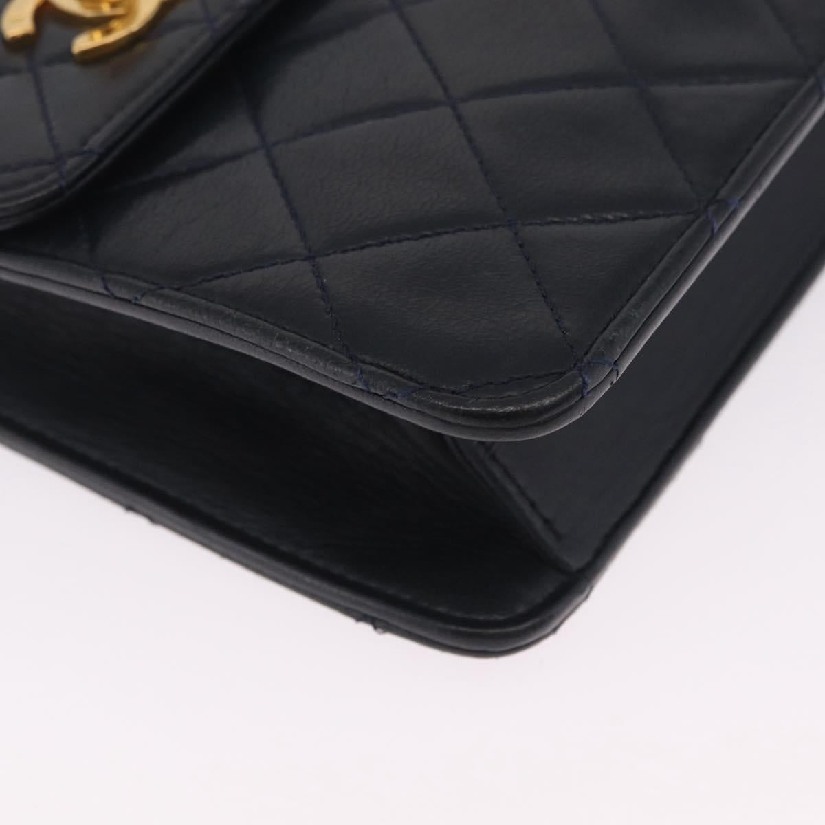 CHANEL Matelasse Chain Shoulder Bag Lamb Skin 2way Navy Gold CC Auth BA16293SAV