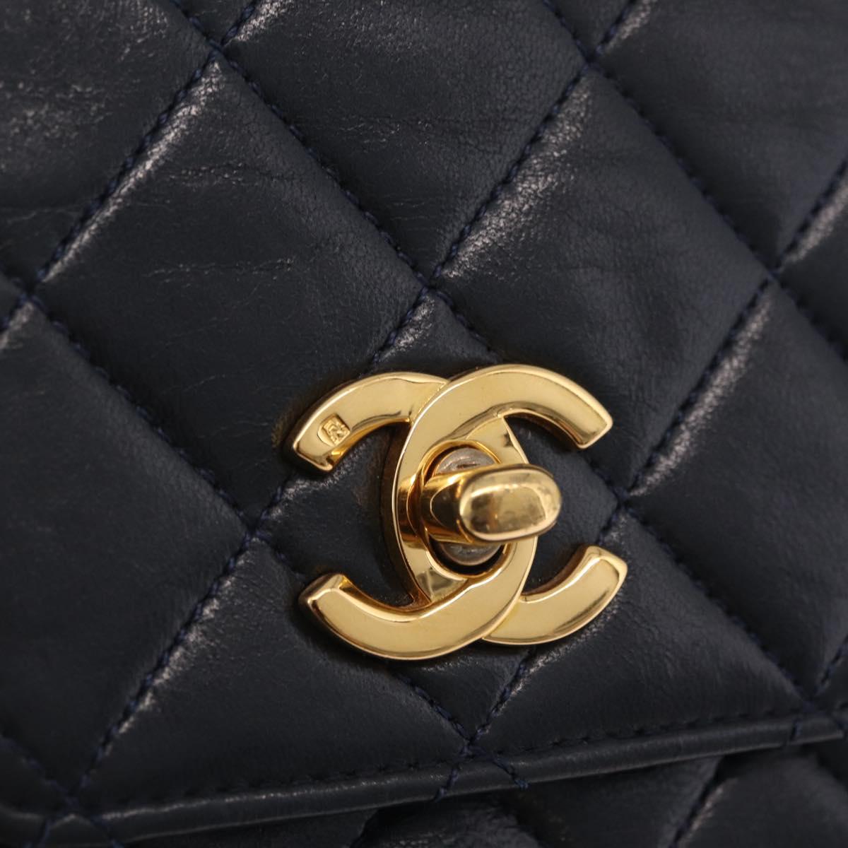 CHANEL Matelasse Chain Shoulder Bag Lamb Skin 2way Navy Gold CC Auth BA16293SAV