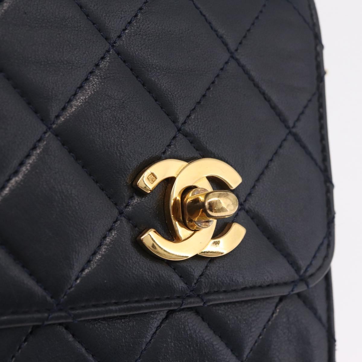 CHANEL Matelasse Chain Shoulder Bag Lamb Skin 2way Navy Gold CC Auth BA16293SAV