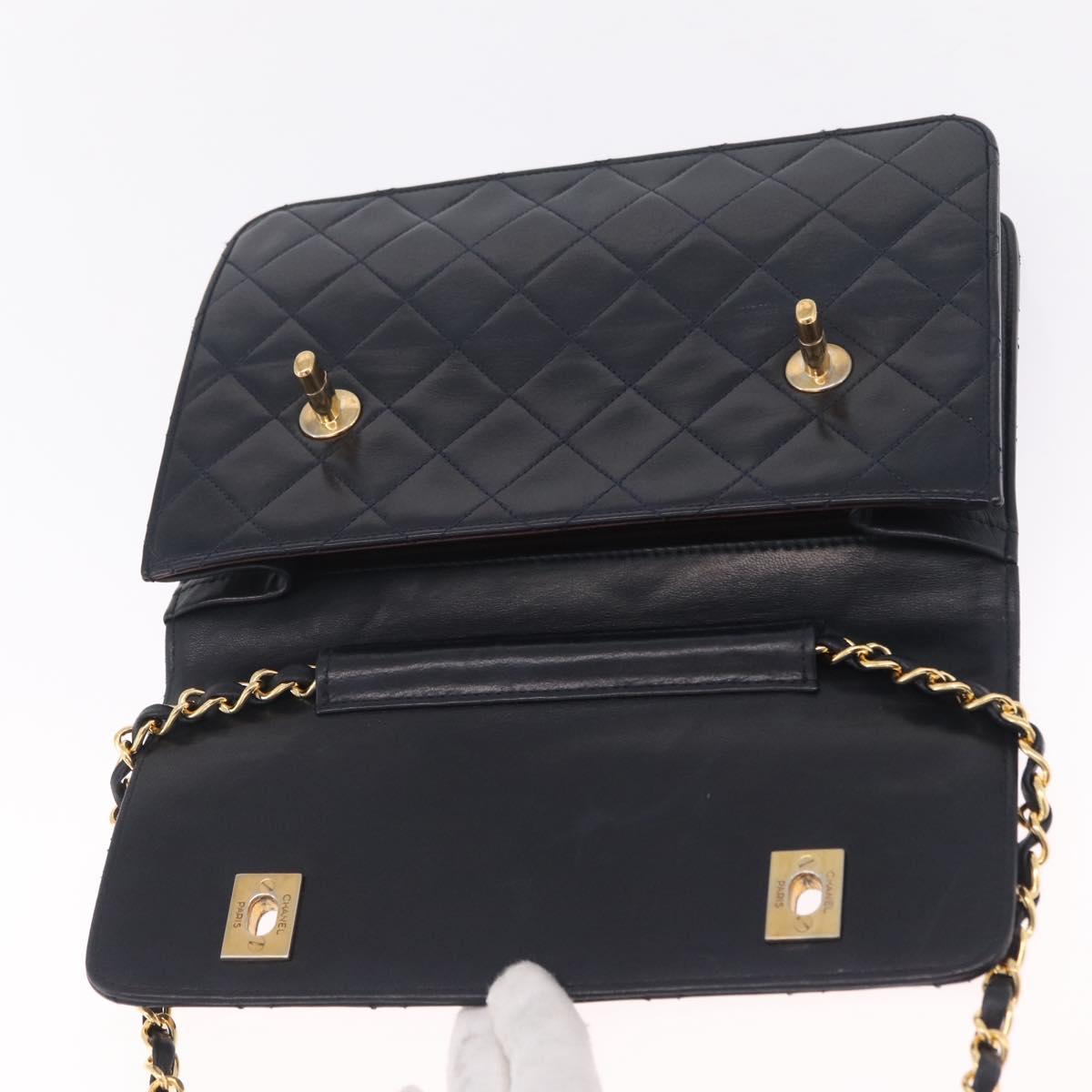 CHANEL Matelasse Chain Shoulder Bag Lamb Skin 2way Navy Gold CC Auth BA16293SAV