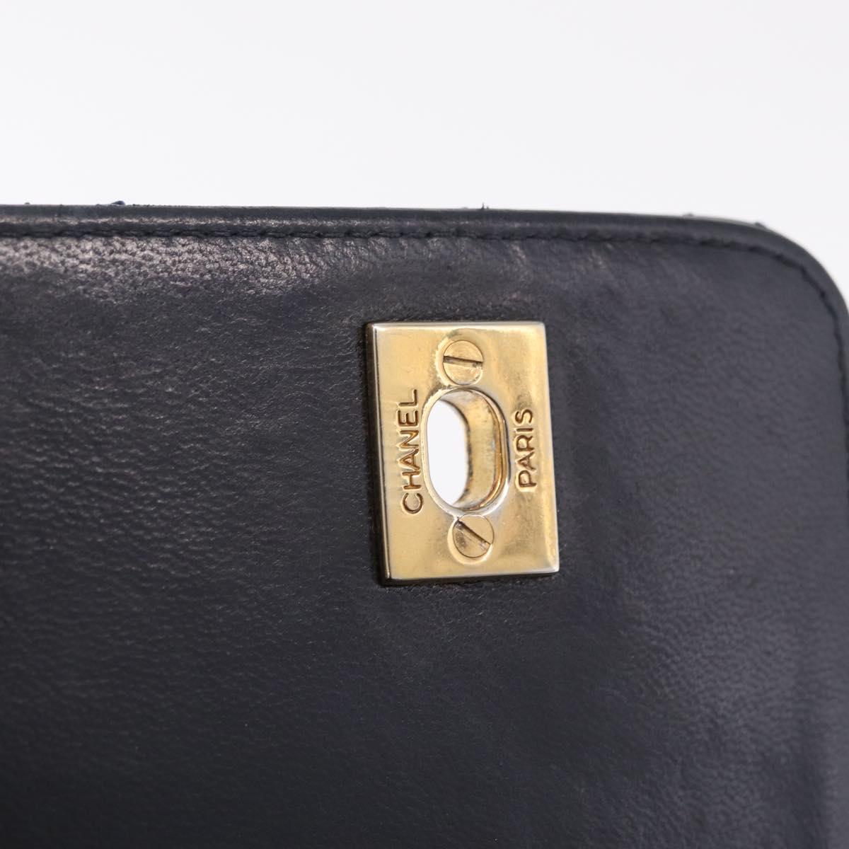 CHANEL Matelasse Chain Shoulder Bag Lamb Skin 2way Navy Gold CC Auth BA16293SAV