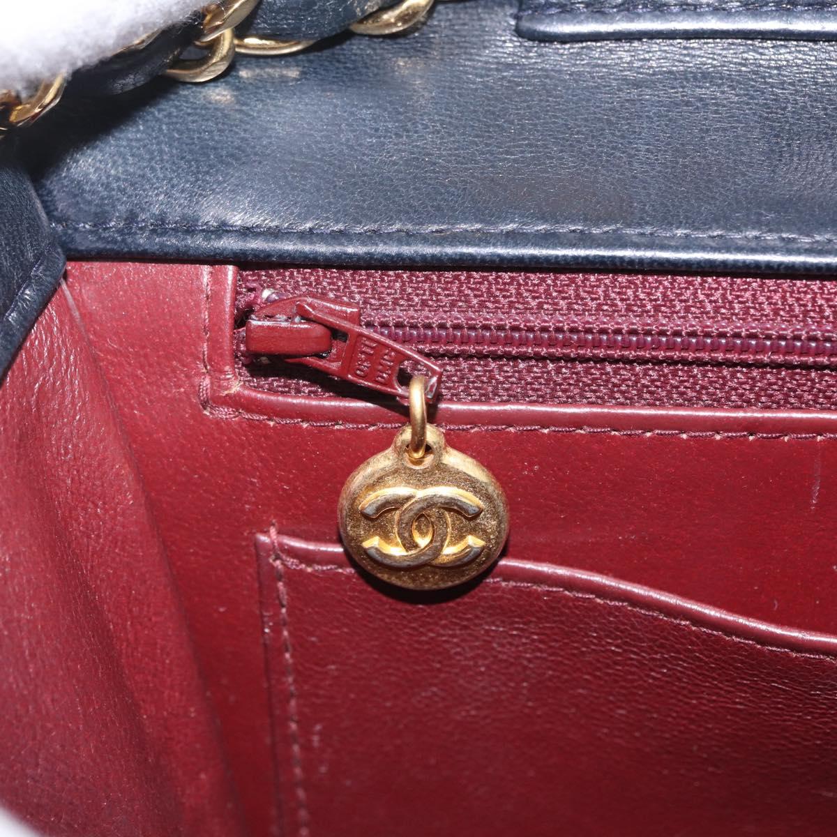 CHANEL Matelasse Chain Shoulder Bag Lamb Skin 2way Navy Gold CC Auth BA16293SAV