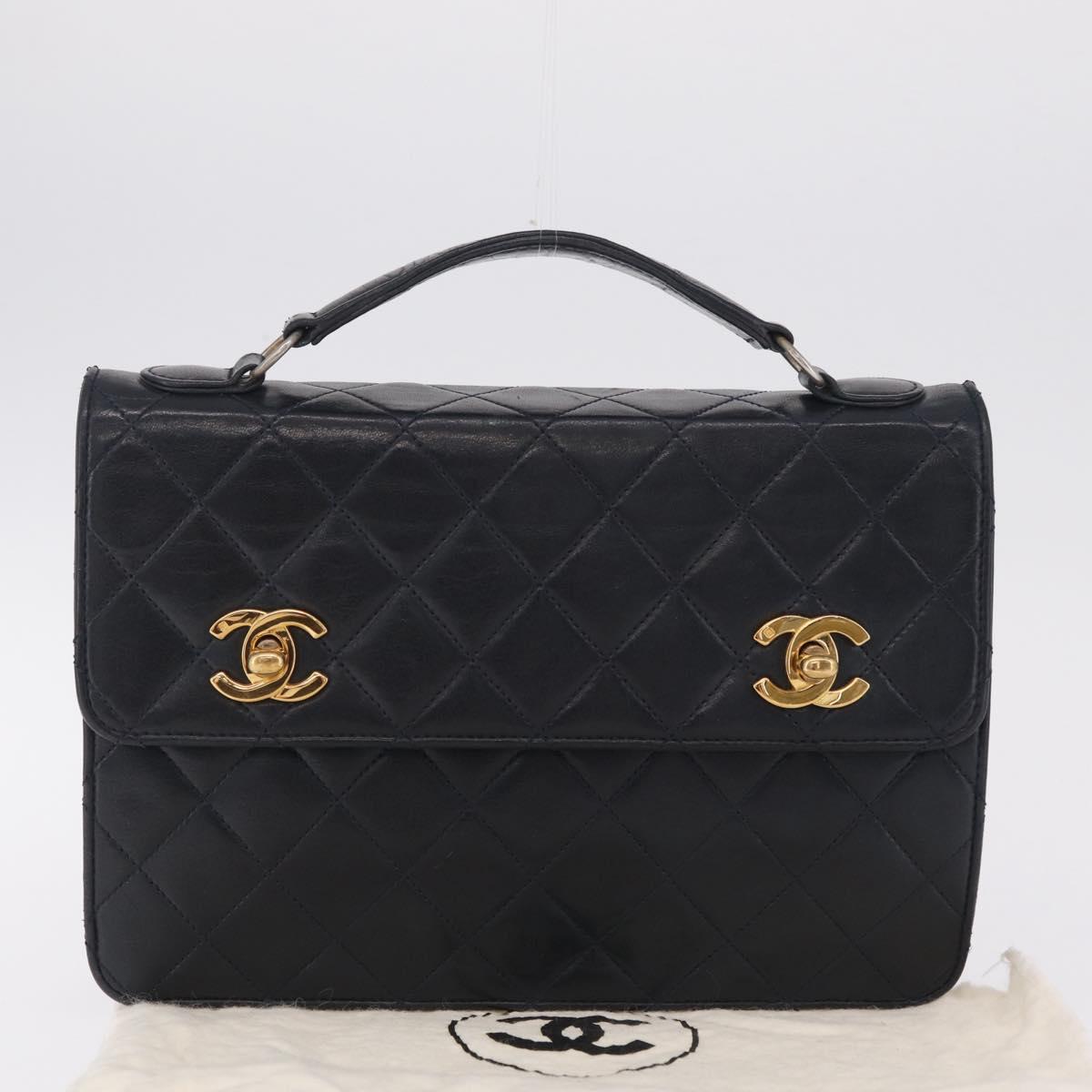 CHANEL Matelasse Chain Shoulder Bag Lamb Skin 2way Navy Gold CC Auth BA16293SAV