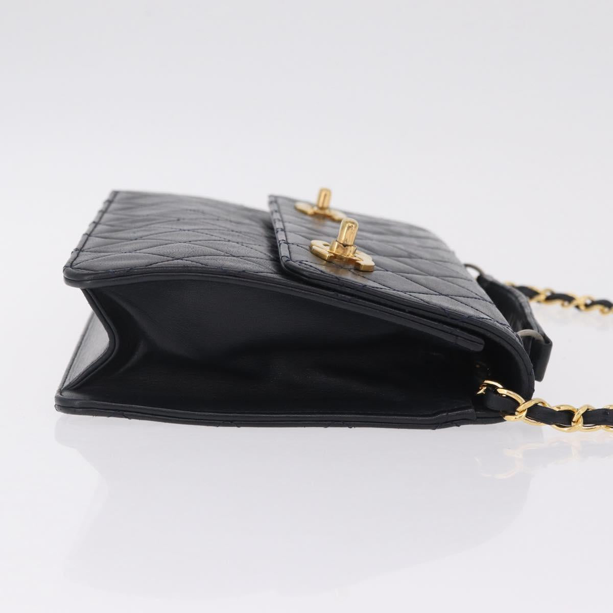 CHANEL Matelasse Chain Shoulder Bag Lamb Skin 2way Navy Gold CC Auth BA16293SAV