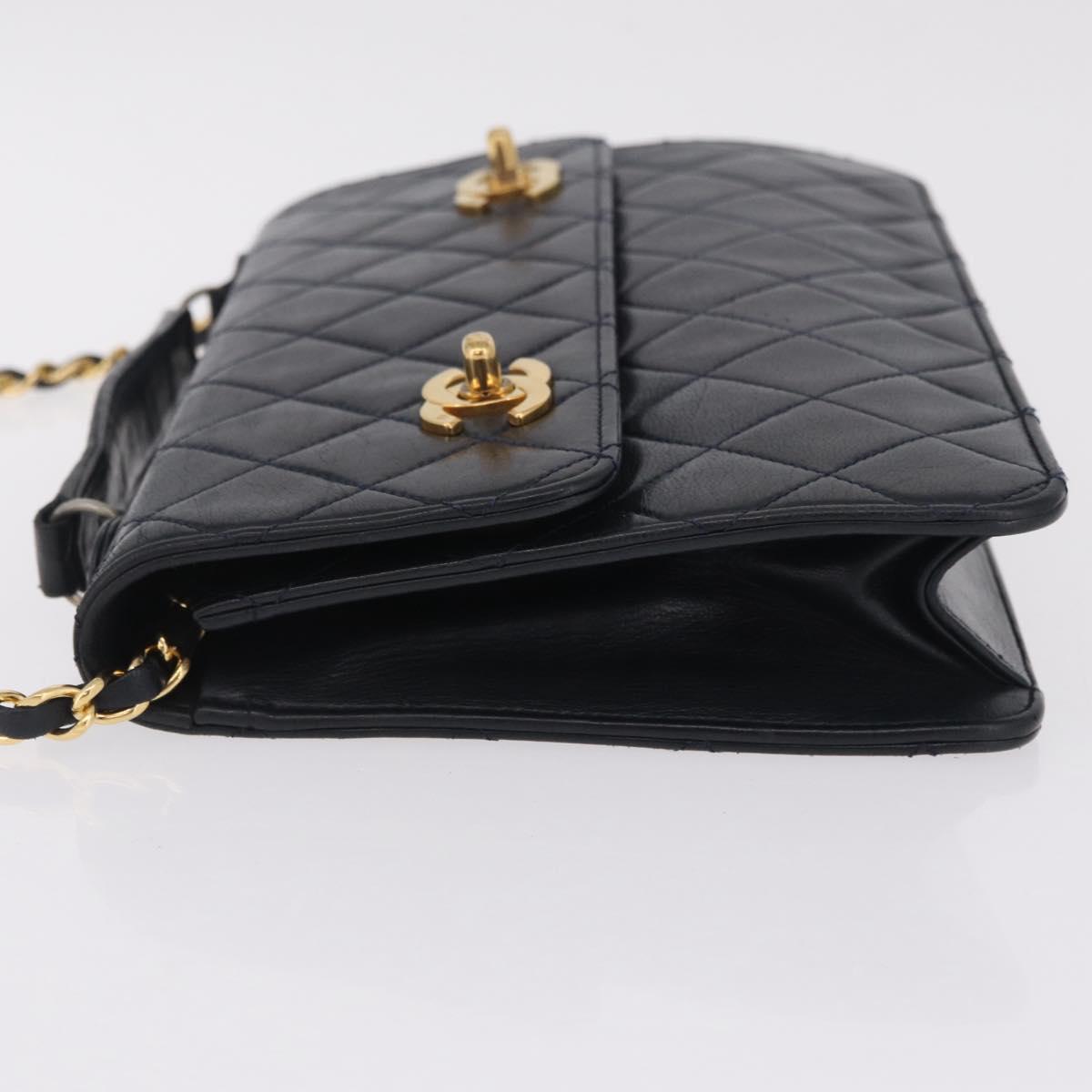 CHANEL Matelasse Chain Shoulder Bag Lamb Skin 2way Navy Gold CC Auth BA16293SAV