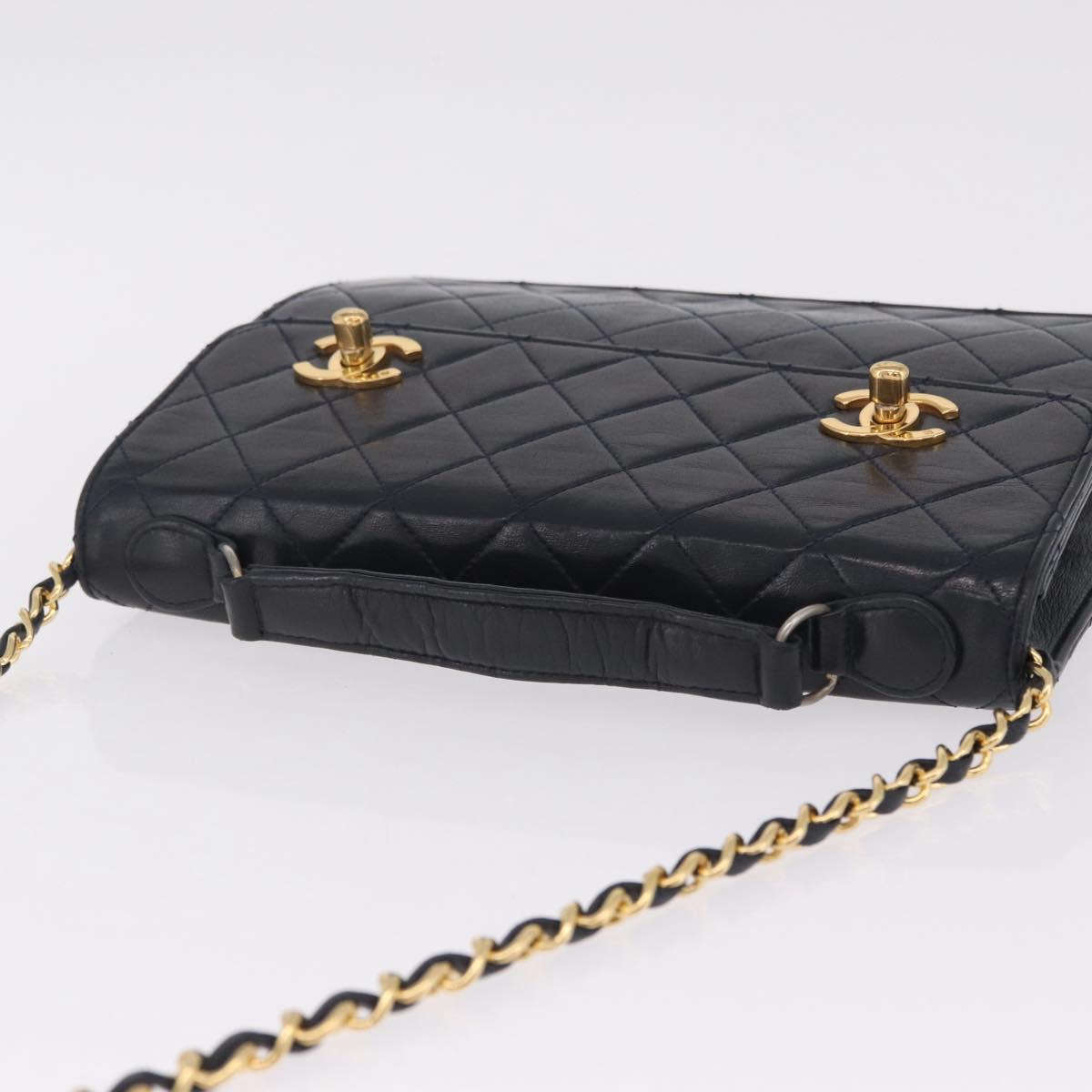 CHANEL Matelasse Chain Shoulder Bag Lamb Skin 2way Navy Gold CC Auth BA16293SAV