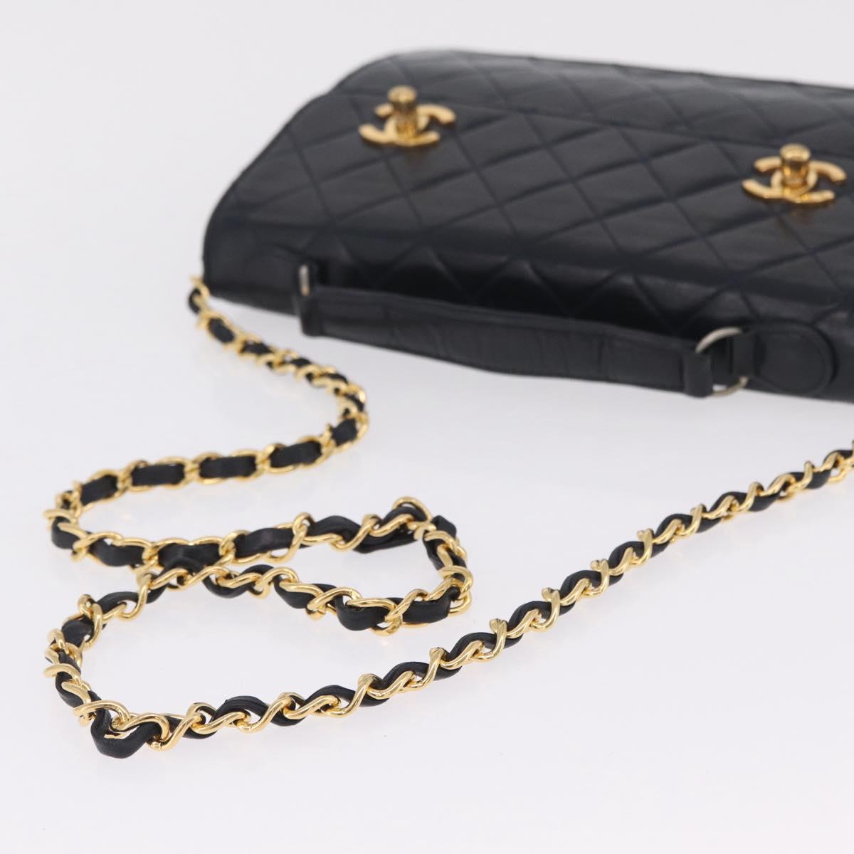 CHANEL Matelasse Chain Shoulder Bag Lamb Skin 2way Navy Gold CC Auth BA16293SAV