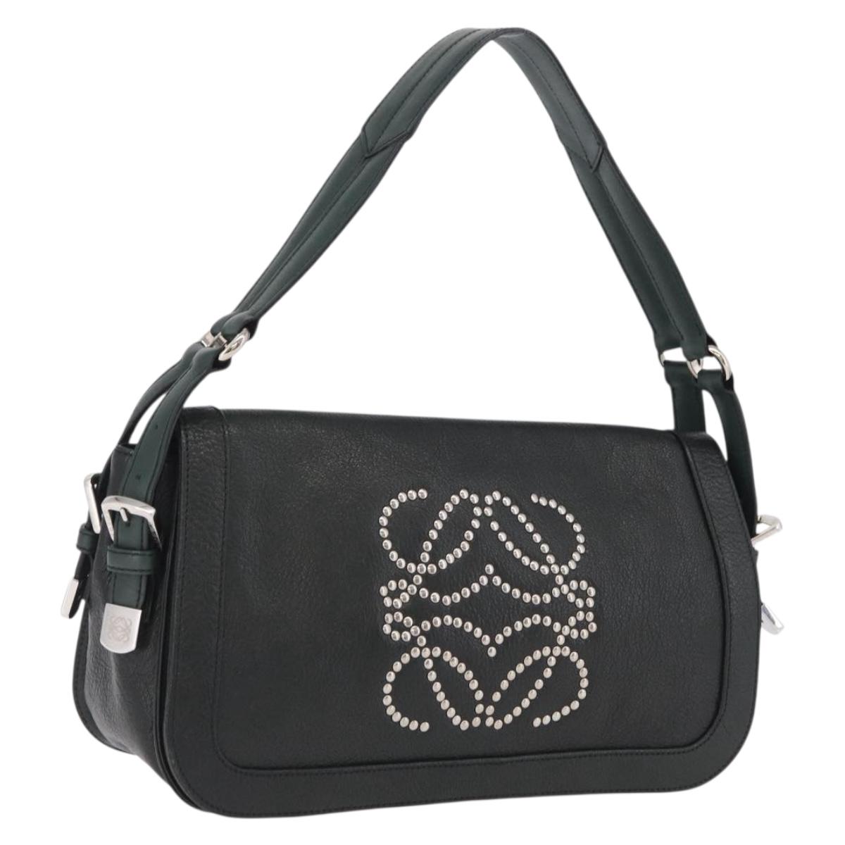 LOEWE Shoulder Bag Leather Green Silver Auth BA16294V