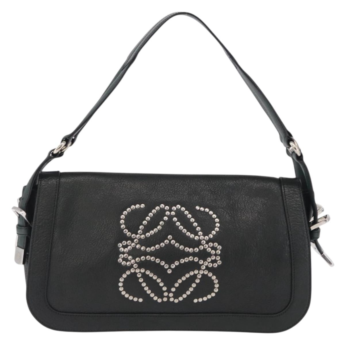 LOEWE Shoulder Bag Leather Green Silver Auth BA16294V