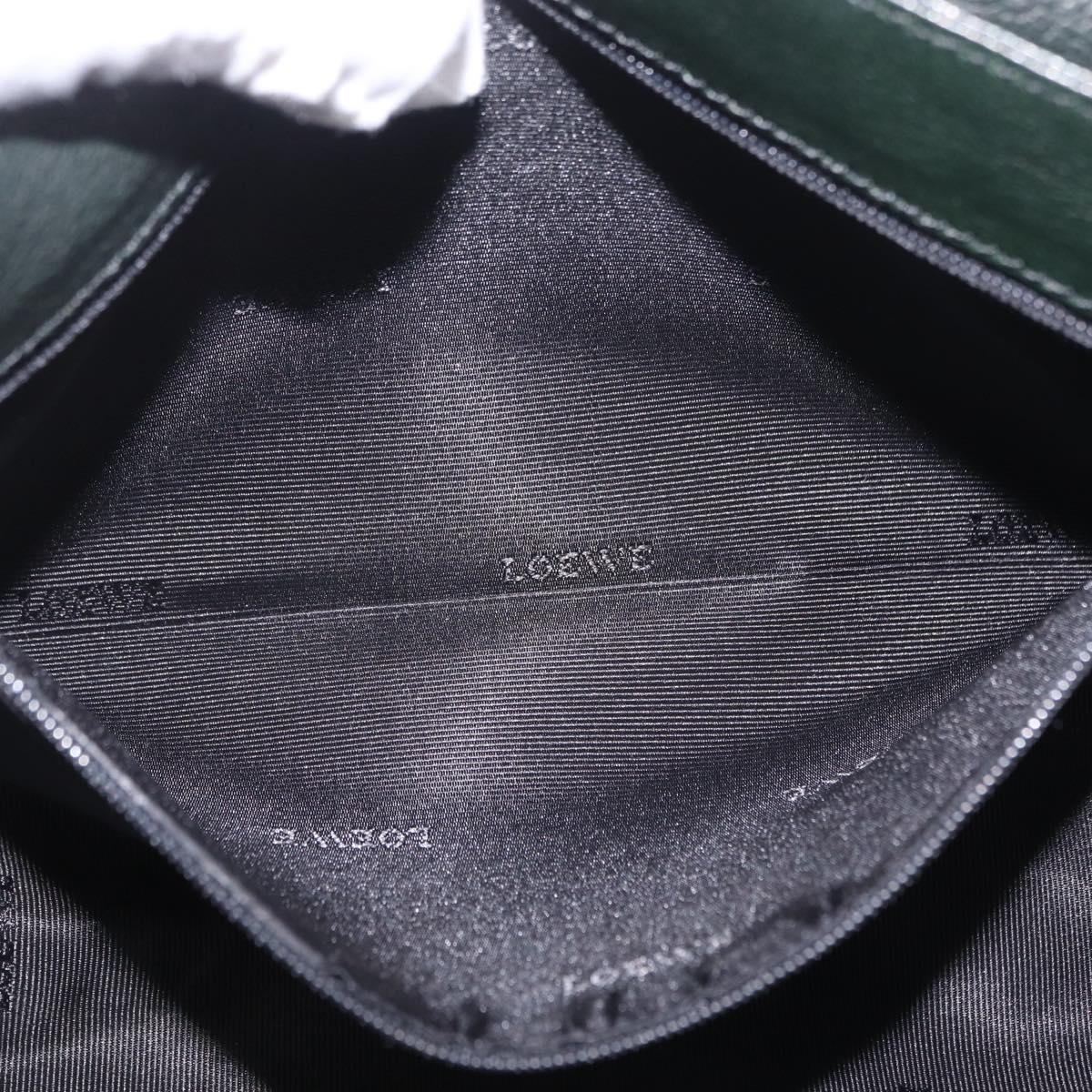 LOEWE Shoulder Bag Leather Green Silver Auth BA16294V