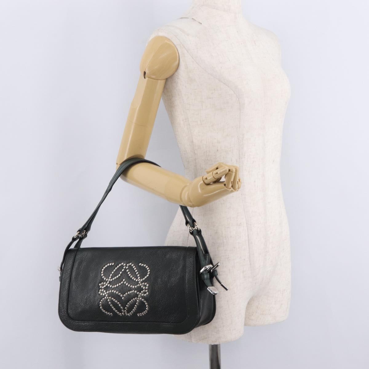 LOEWE Shoulder Bag Leather Green Silver Auth BA16294V