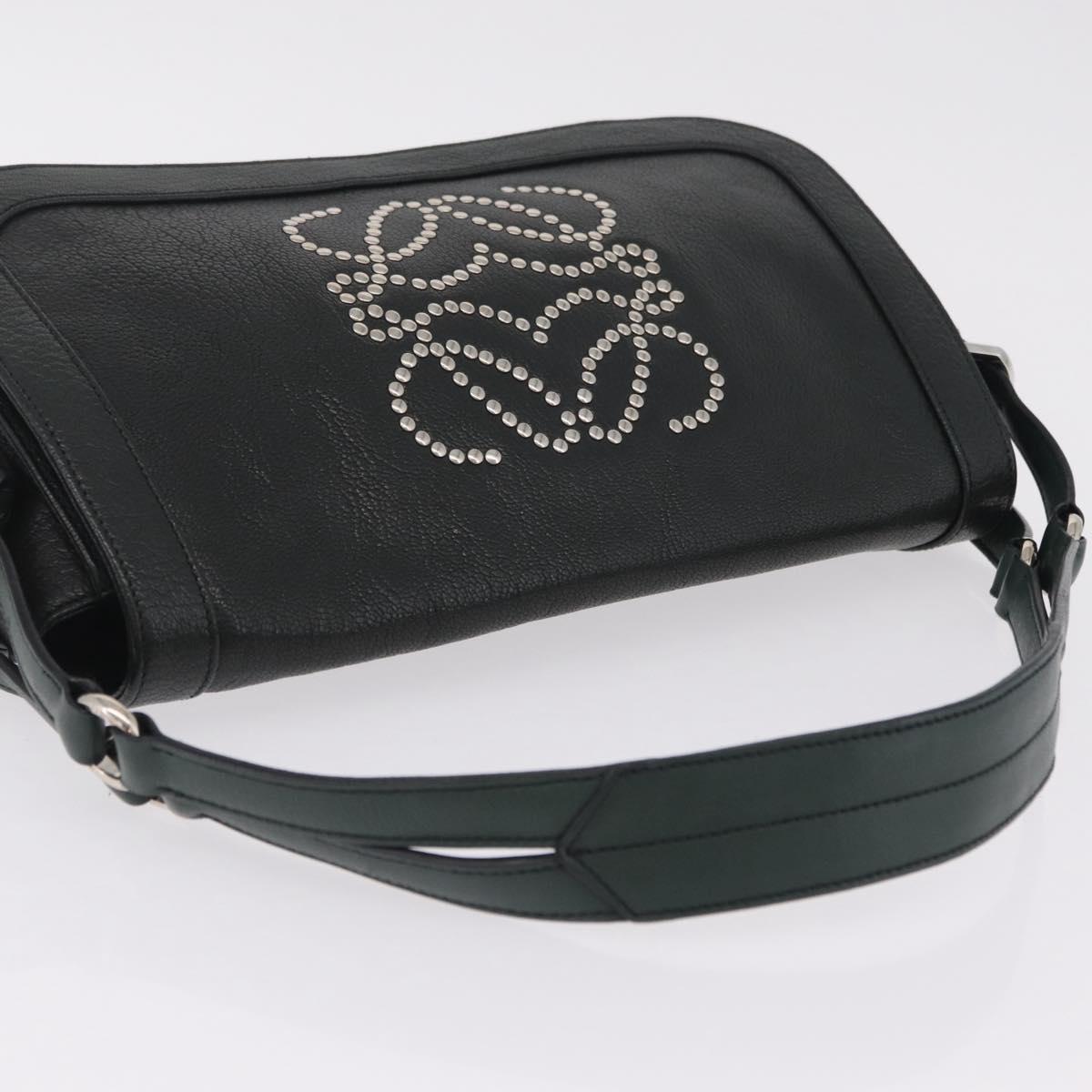 LOEWE Shoulder Bag Leather Green Silver Auth BA16294V