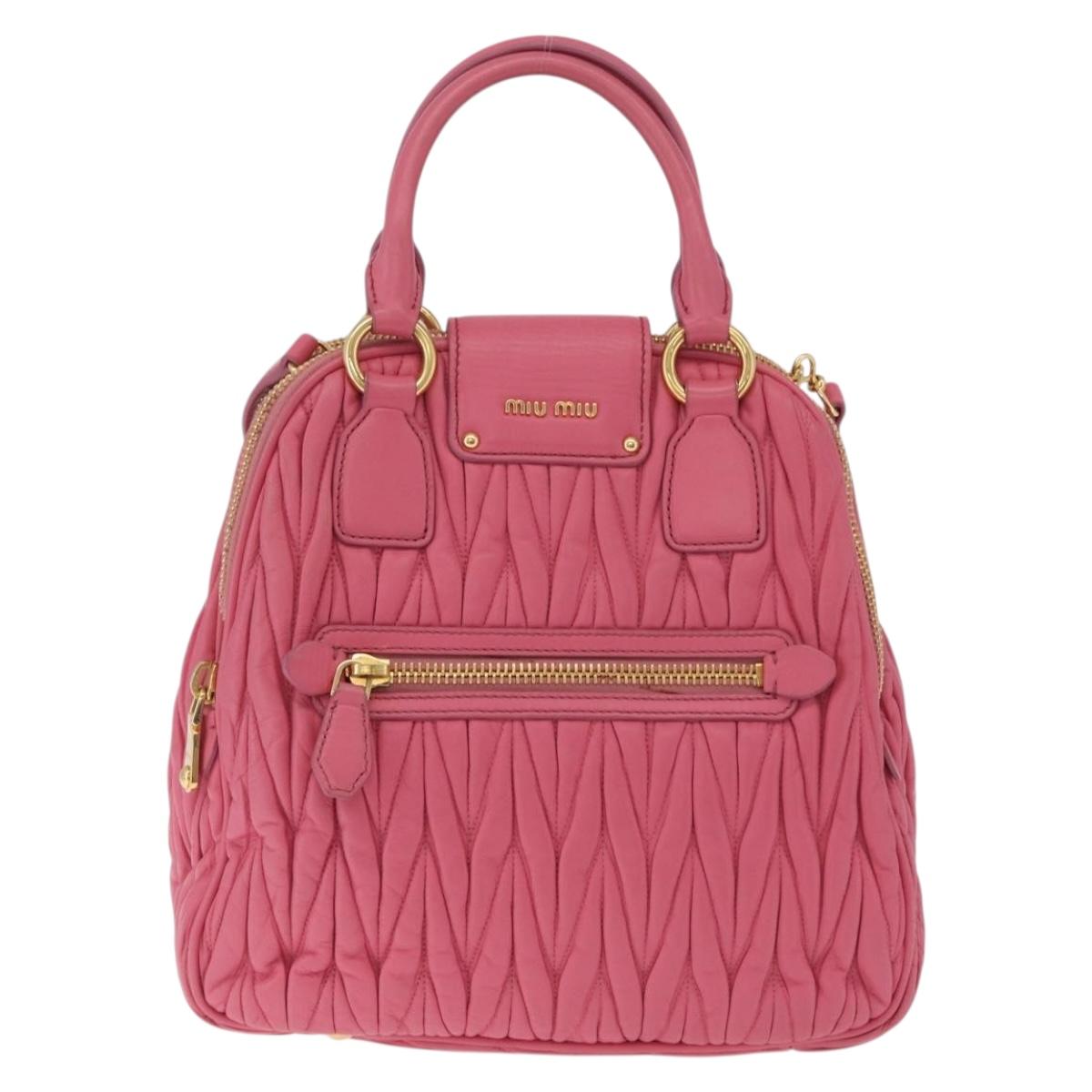 Miu Miu Matelasse Hand Bag Leather 2way Pink Gold Tone Auth BA16301V