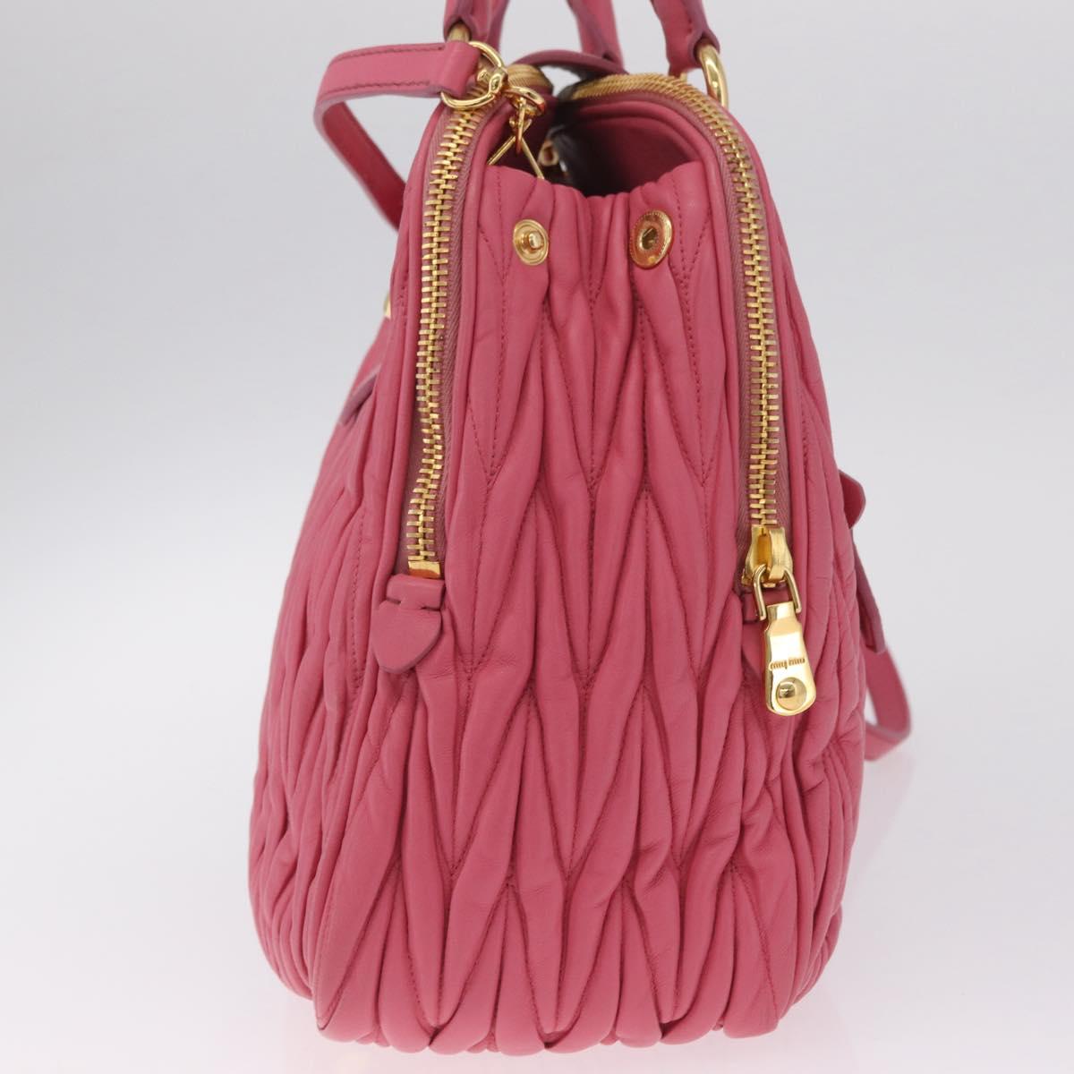 Miu Miu Matelasse Hand Bag Leather 2way Pink Gold Tone Auth BA16301V