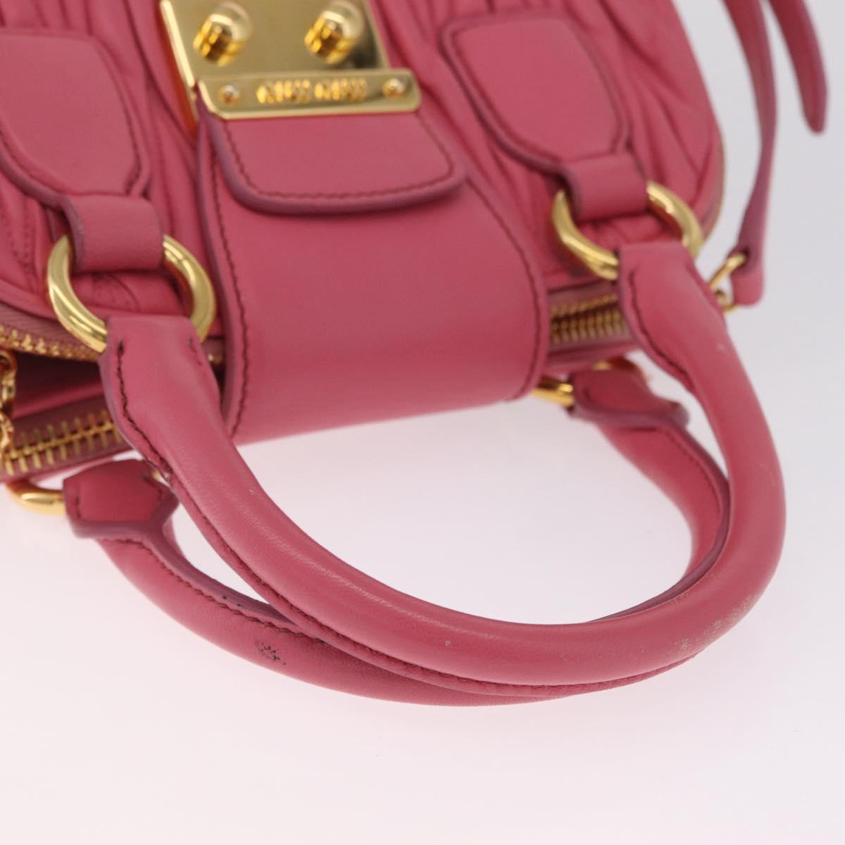 Miu Miu Matelasse Hand Bag Leather 2way Pink Gold Tone Auth BA16301V