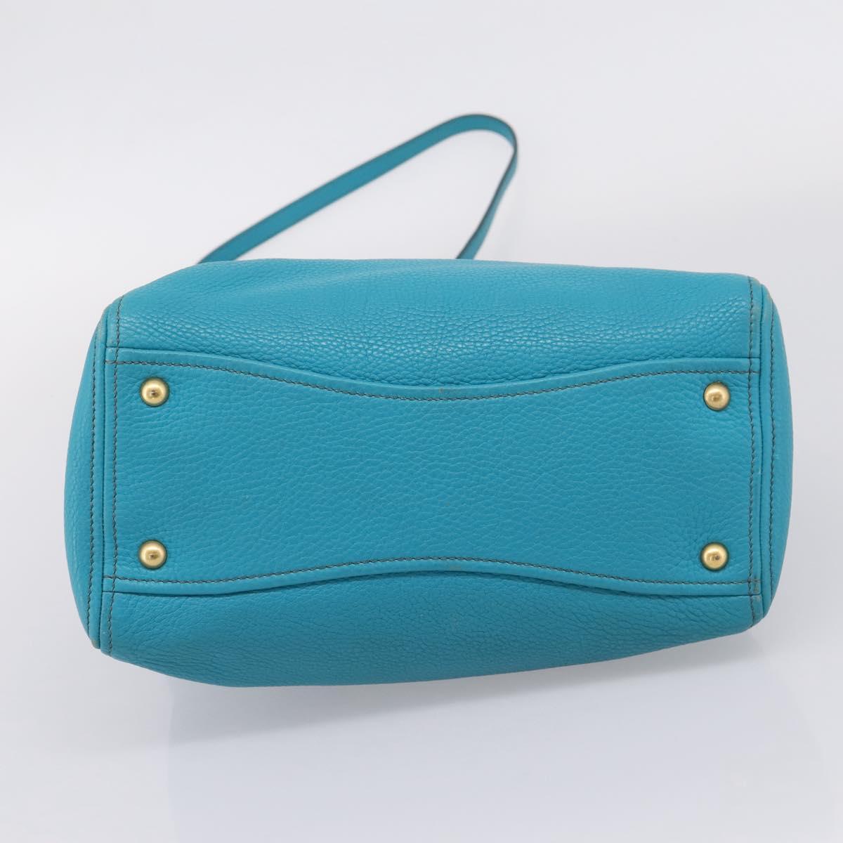 Miu Miu Hand Bag Leather 2way Turquoise Blue Gold Tone Auth BA16303V