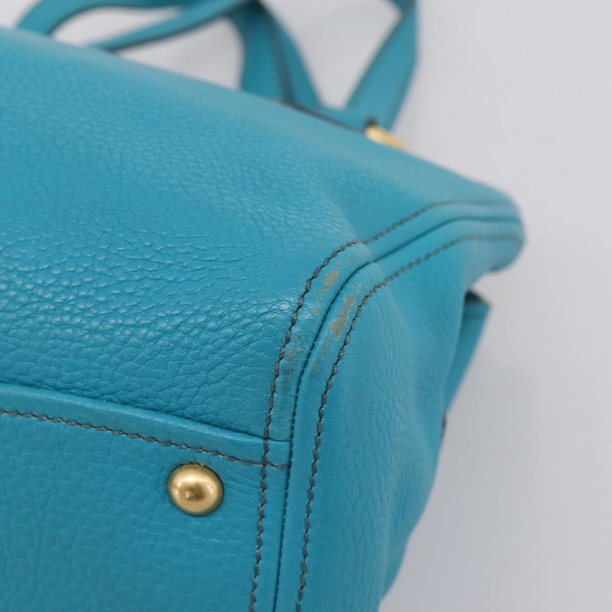 Miu Miu Hand Bag Leather 2way Turquoise Blue Gold Tone Auth BA16303V