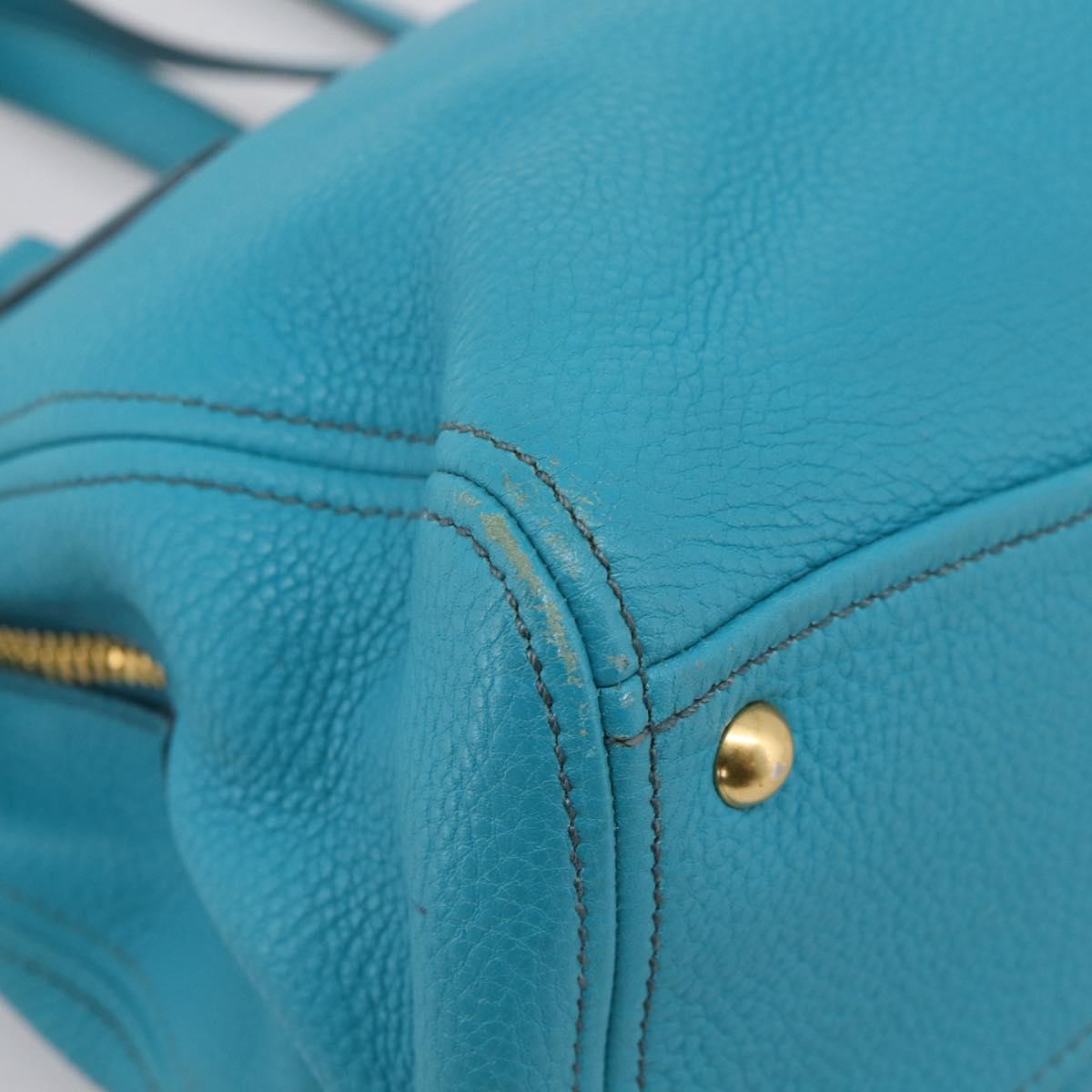 Miu Miu Hand Bag Leather 2way Turquoise Blue Gold Tone Auth BA16303V