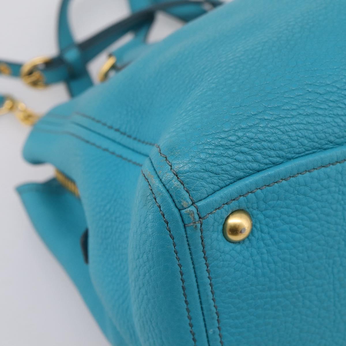 Miu Miu Hand Bag Leather 2way Turquoise Blue Gold Tone Auth BA16303V