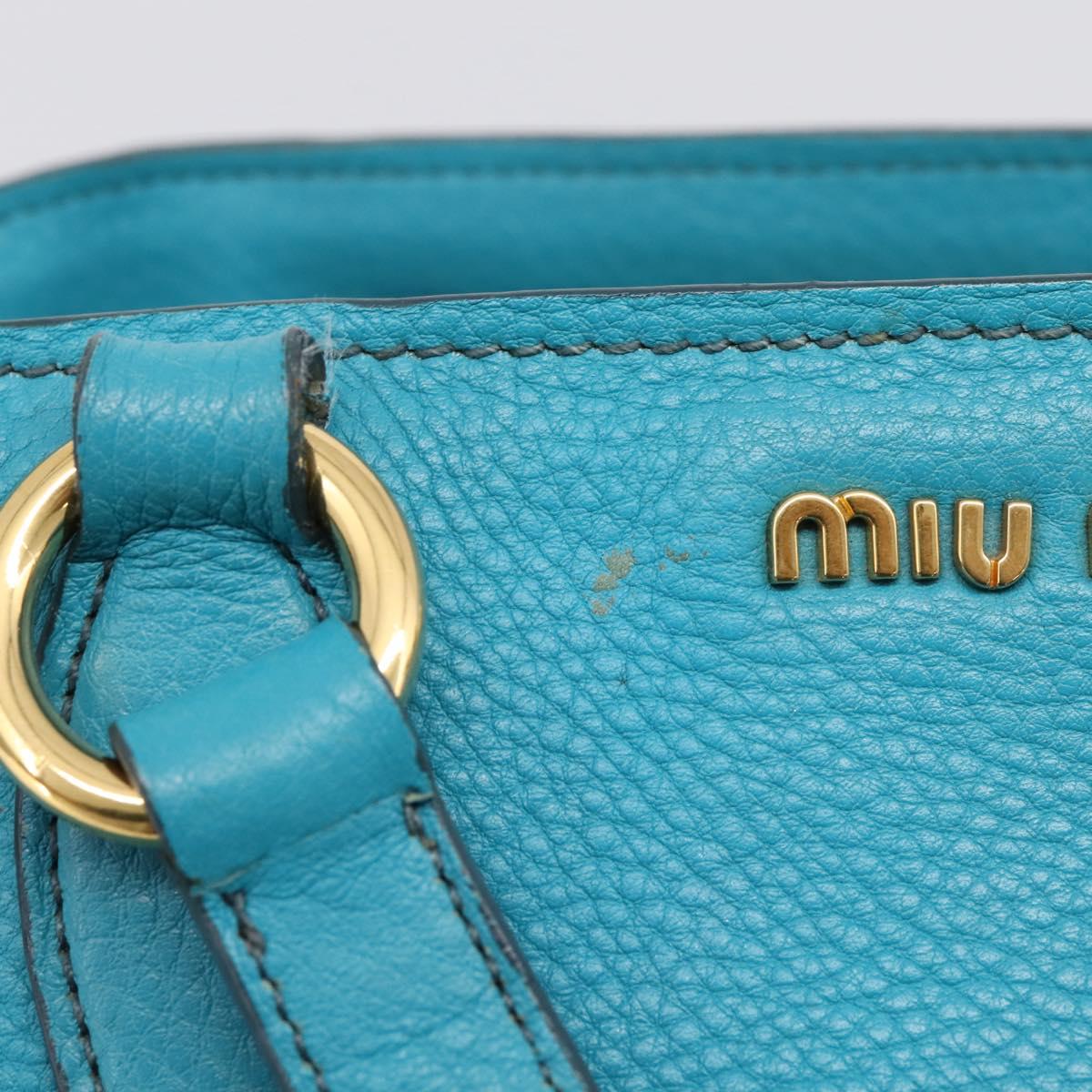 Miu Miu Hand Bag Leather 2way Turquoise Blue Gold Tone Auth BA16303V