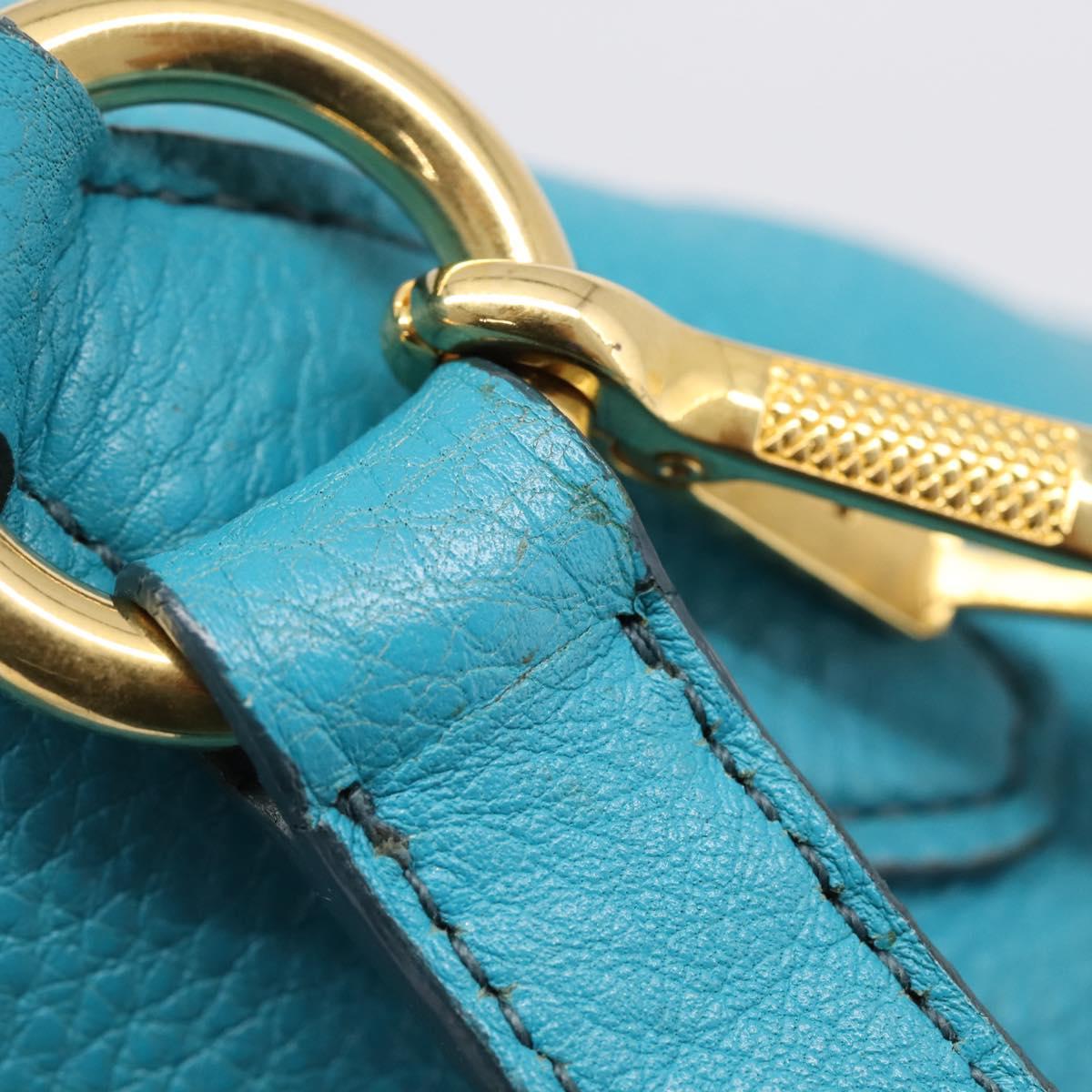Miu Miu Hand Bag Leather 2way Turquoise Blue Gold Tone Auth BA16303V