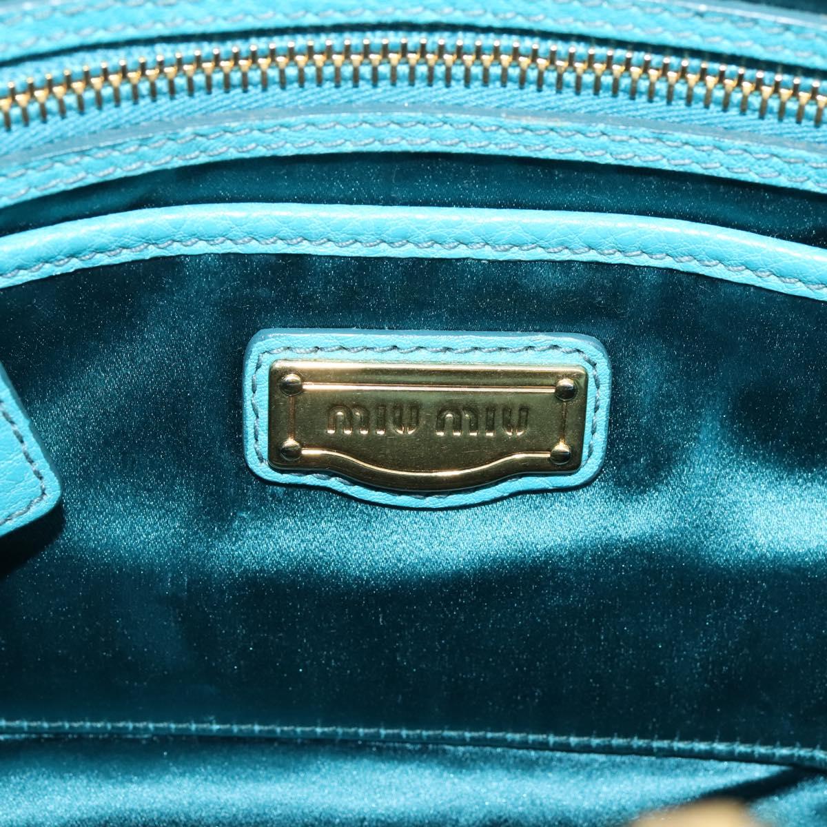 Miu Miu Hand Bag Leather 2way Turquoise Blue Gold Tone Auth BA16303V