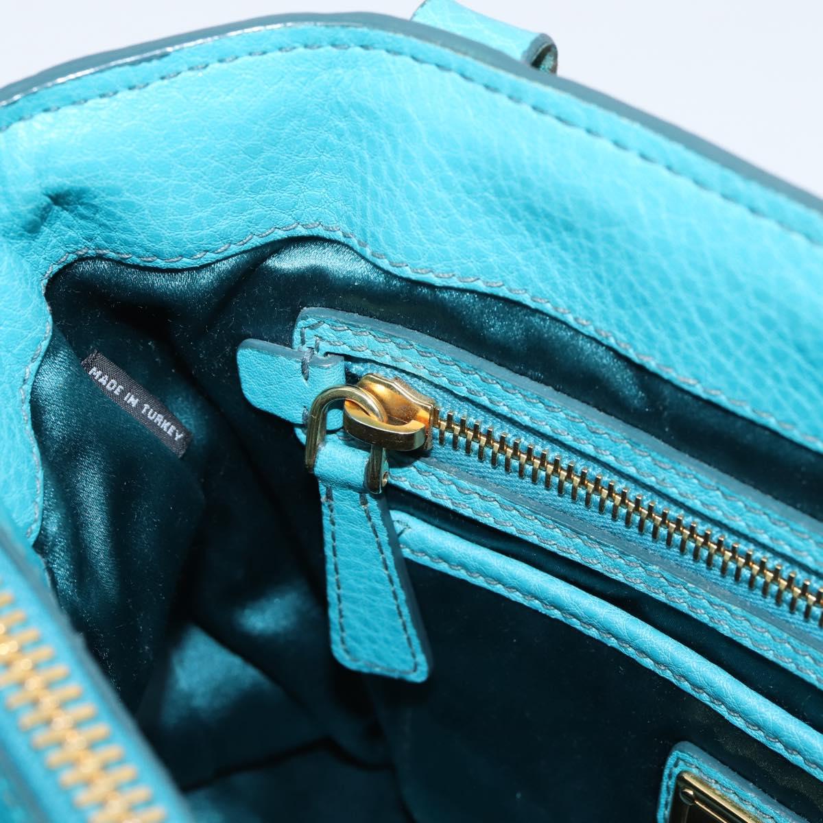 Miu Miu Hand Bag Leather 2way Turquoise Blue Gold Tone Auth BA16303V