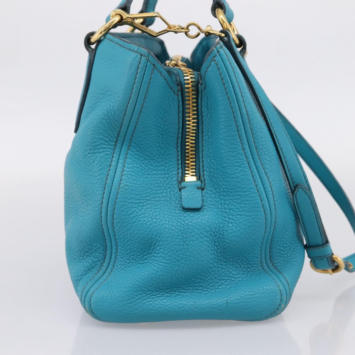 Miu Miu Hand Bag Leather 2way Turquoise Blue Gold Tone Auth BA16303V