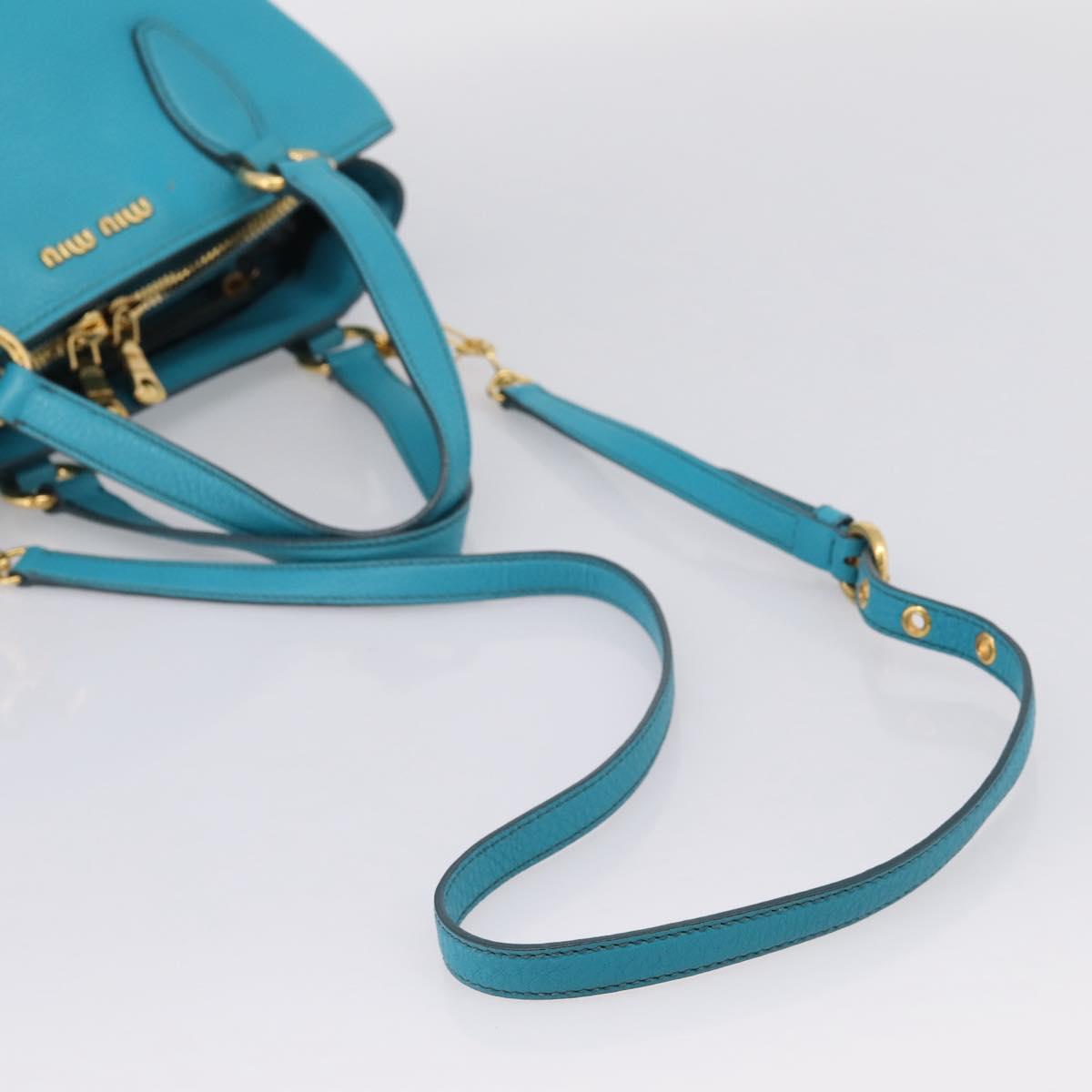 Miu Miu Hand Bag Leather 2way Turquoise Blue Gold Tone Auth BA16303V