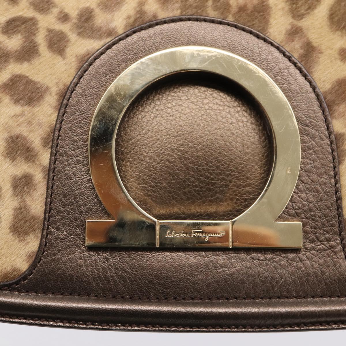 Salvatore Ferragamo Gancini Shoulder Bag Harako leather Brown Gold Auth BA16312A