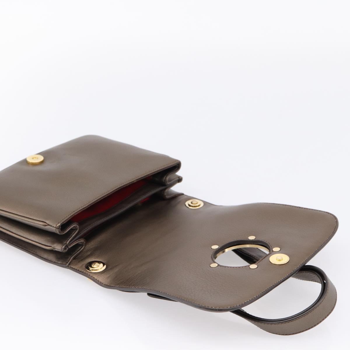 Salvatore Ferragamo Gancini Shoulder Bag Harako leather Brown Gold Auth BA16312A