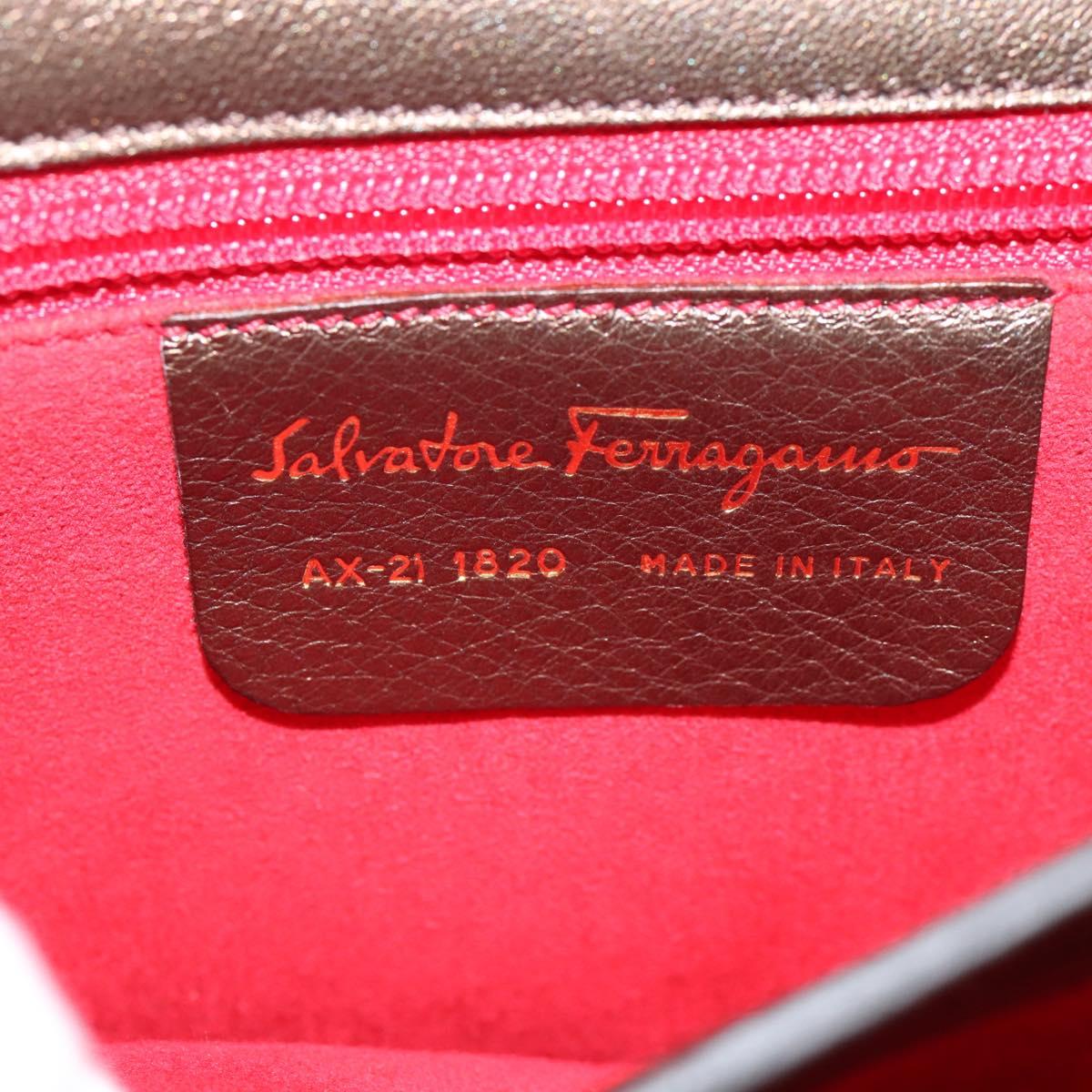 Salvatore Ferragamo Gancini Shoulder Bag Harako leather Brown Gold Auth BA16312A