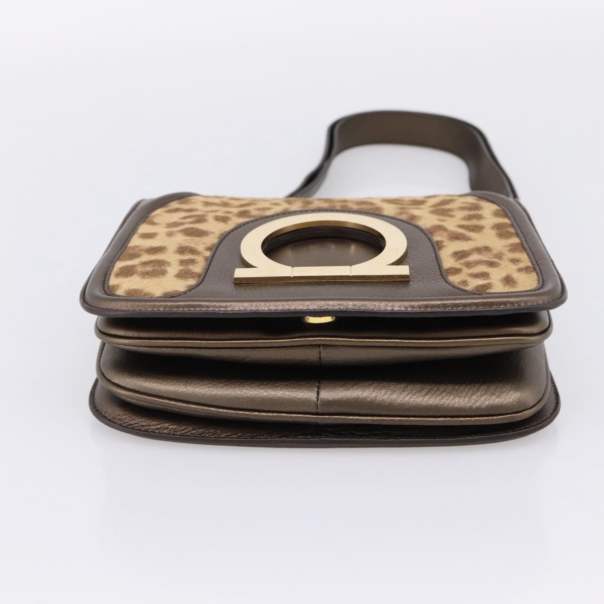 Salvatore Ferragamo Gancini Shoulder Bag Harako leather Brown Gold Auth BA16312A