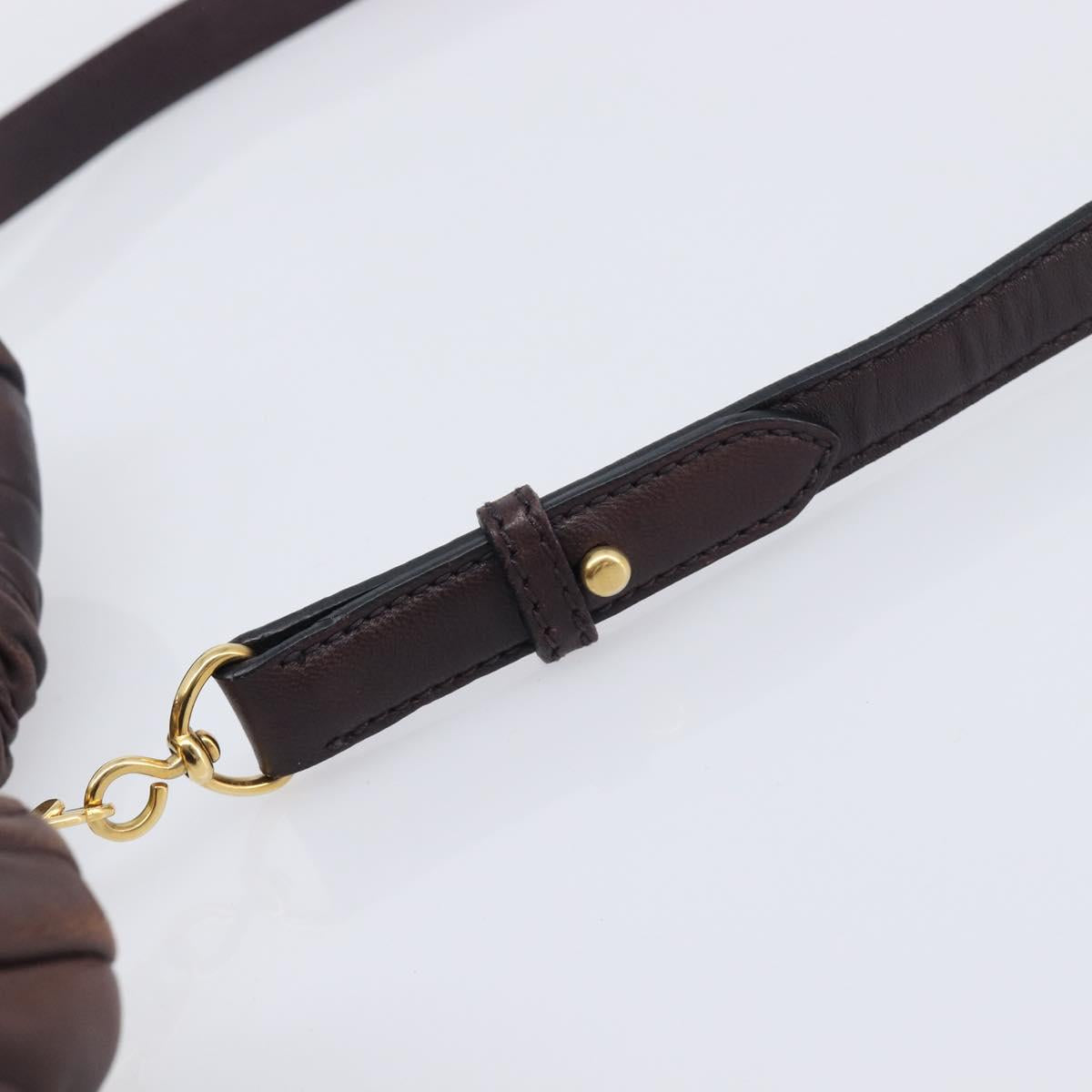 Miu Miu Matelasse Hand Bag Leather 2way Dark Brown Gold Tone Auth BA16313A