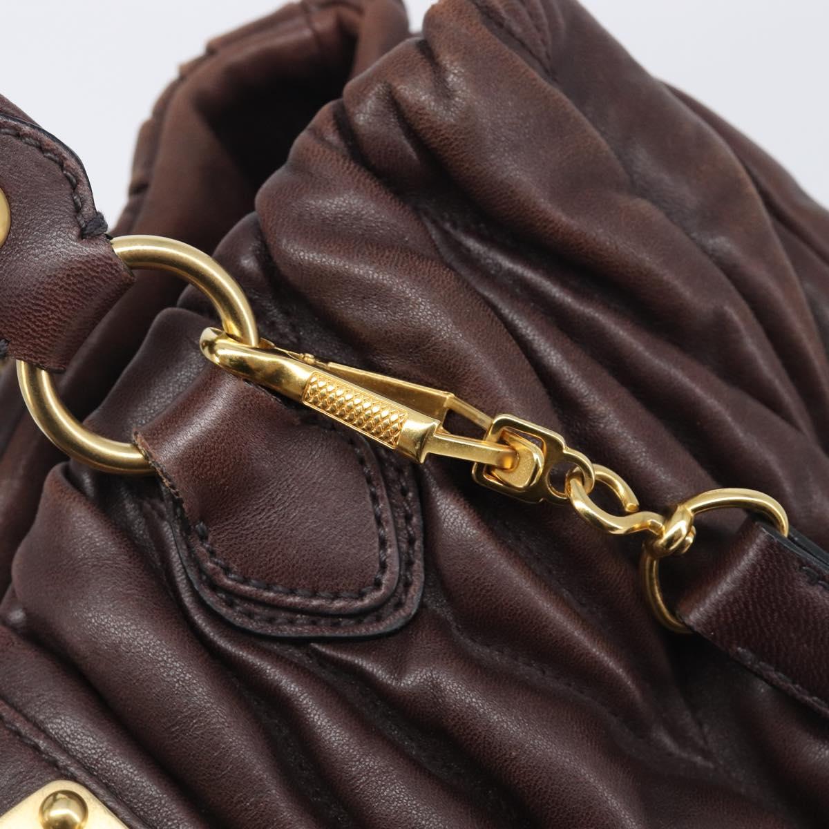 Miu Miu Matelasse Hand Bag Leather 2way Dark Brown Gold Tone Auth BA16313A