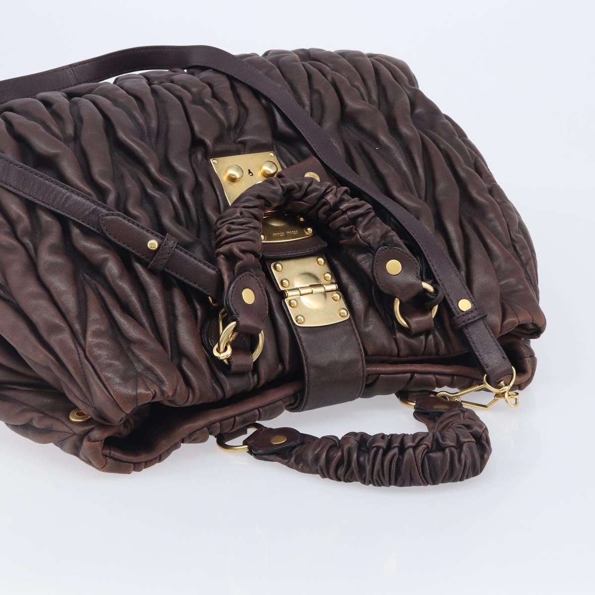 Miu Miu Matelasse Hand Bag Leather 2way Dark Brown Gold Tone Auth BA16313A